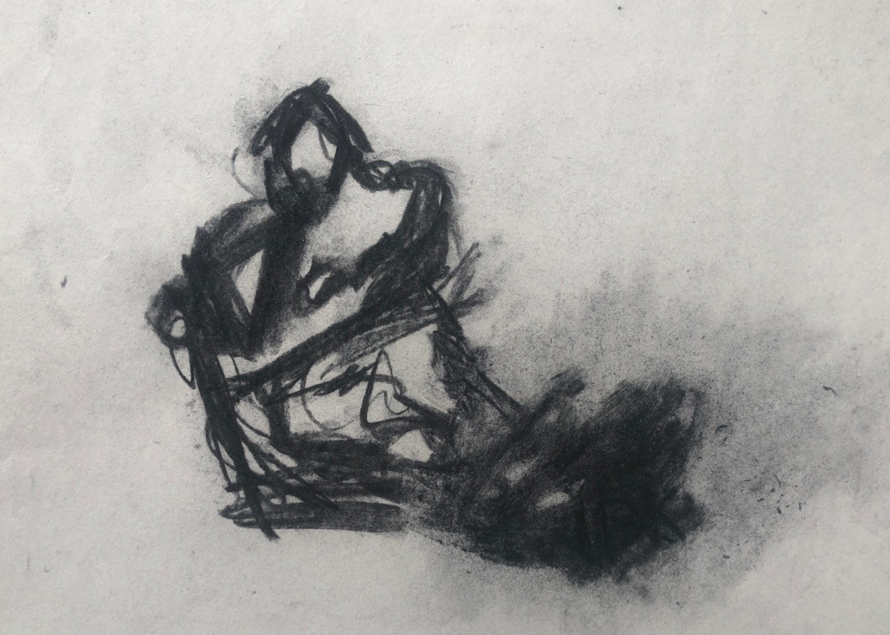 Reclining figure II, Charcoal on paper, 15x25cm, 2024