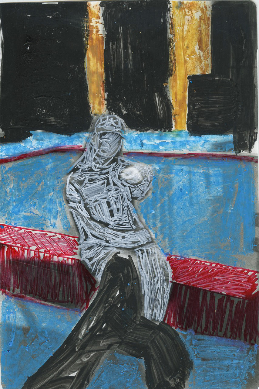 Ren at Kings Cross, Acrylic Marker, Oil Pastel and Acrylic on Silver Gelatin Print, 8x10" 2023