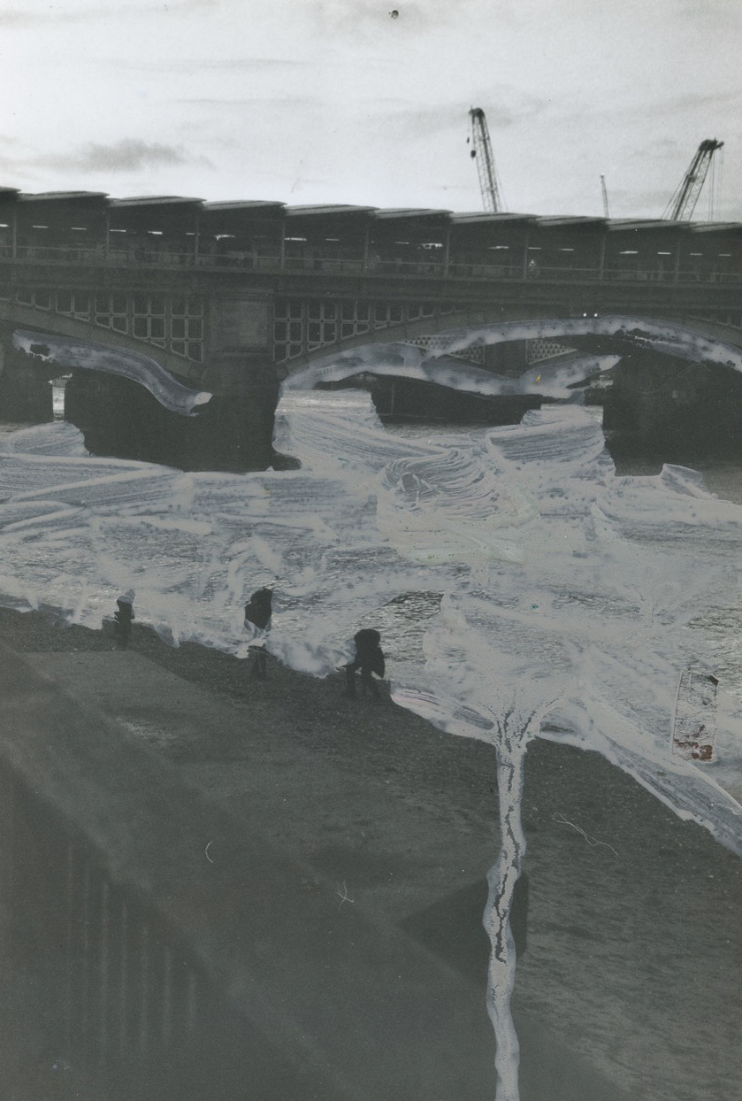 Thames by Blackfriars, Oil on Silver Gelatin Print, 8x10", 2022