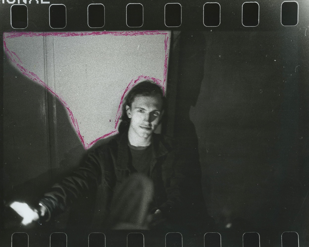 Me by Jack at a Party, Oil Pastel on Silver Gelatin Print, 8x10", 2024