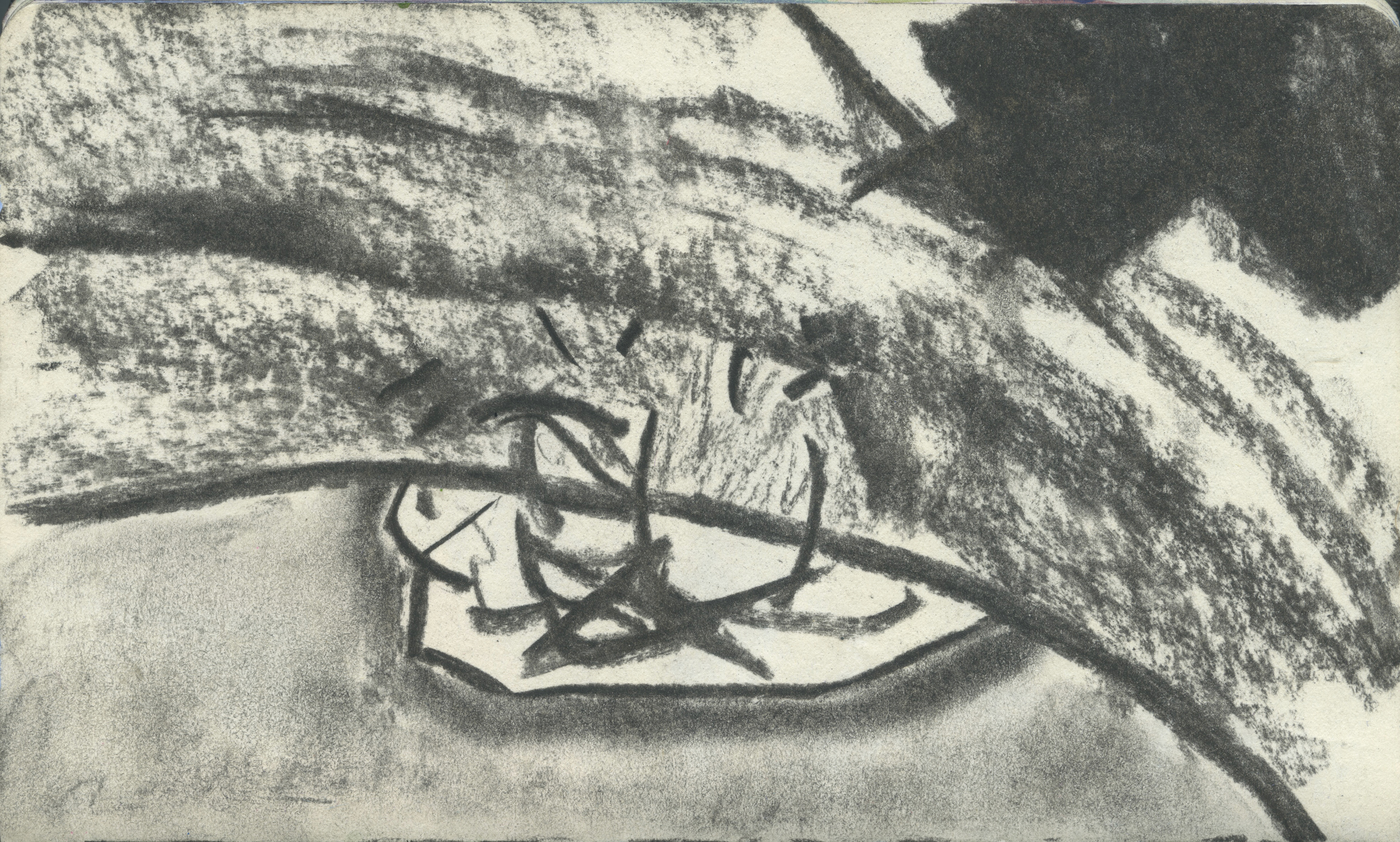 Three Figures II, Charcoal on Paper, 14.8 x 21cm, 2025