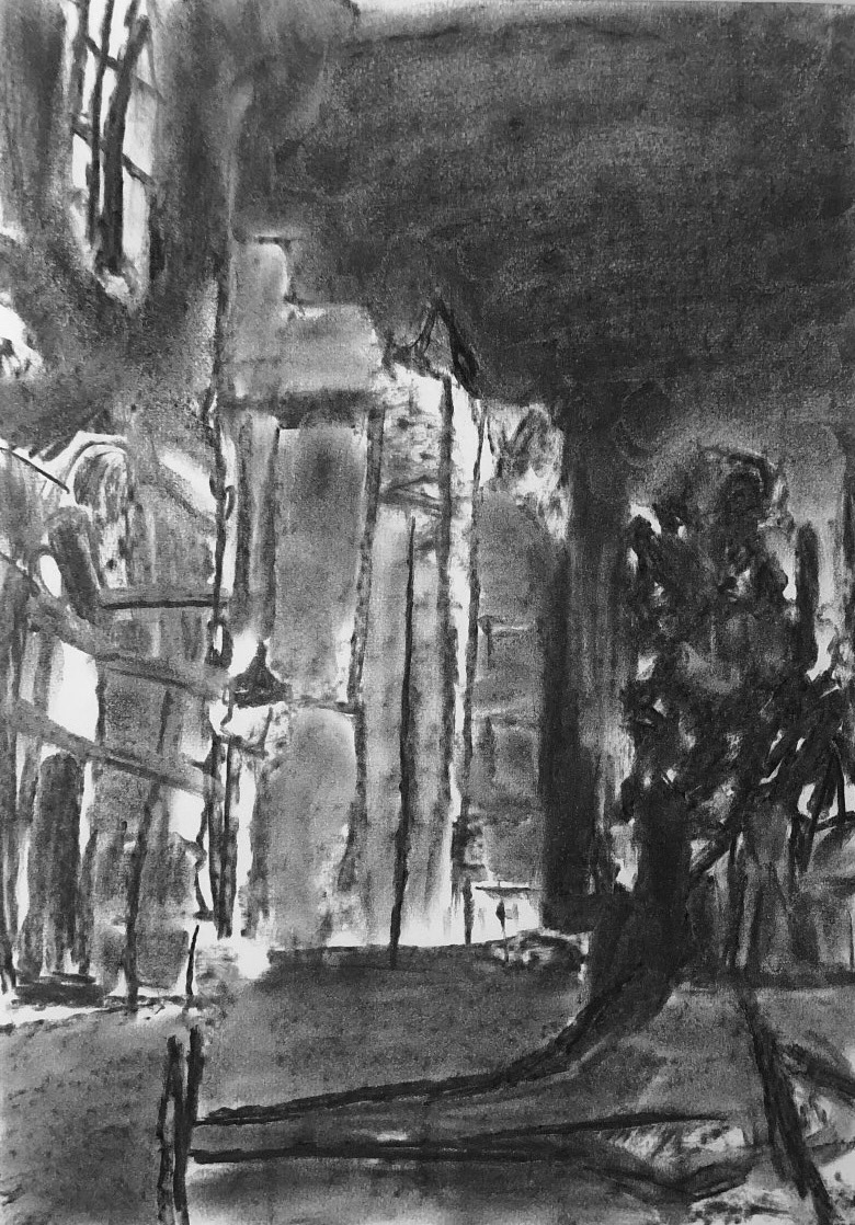 Westminster, 2025, Charcoal on Paper, 24.5x27cm