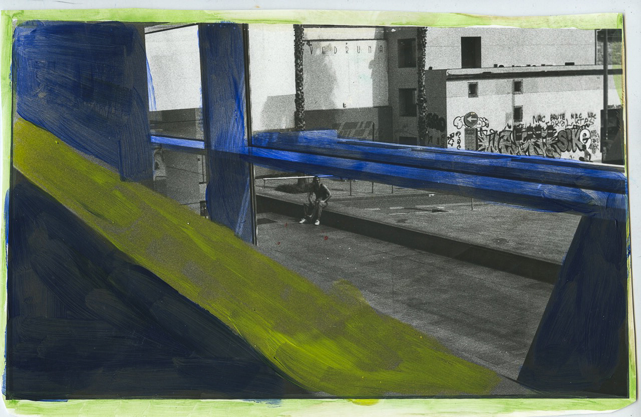 Macba Skater, Acrylic on Silver Gelatin Print, 8x10", 2023