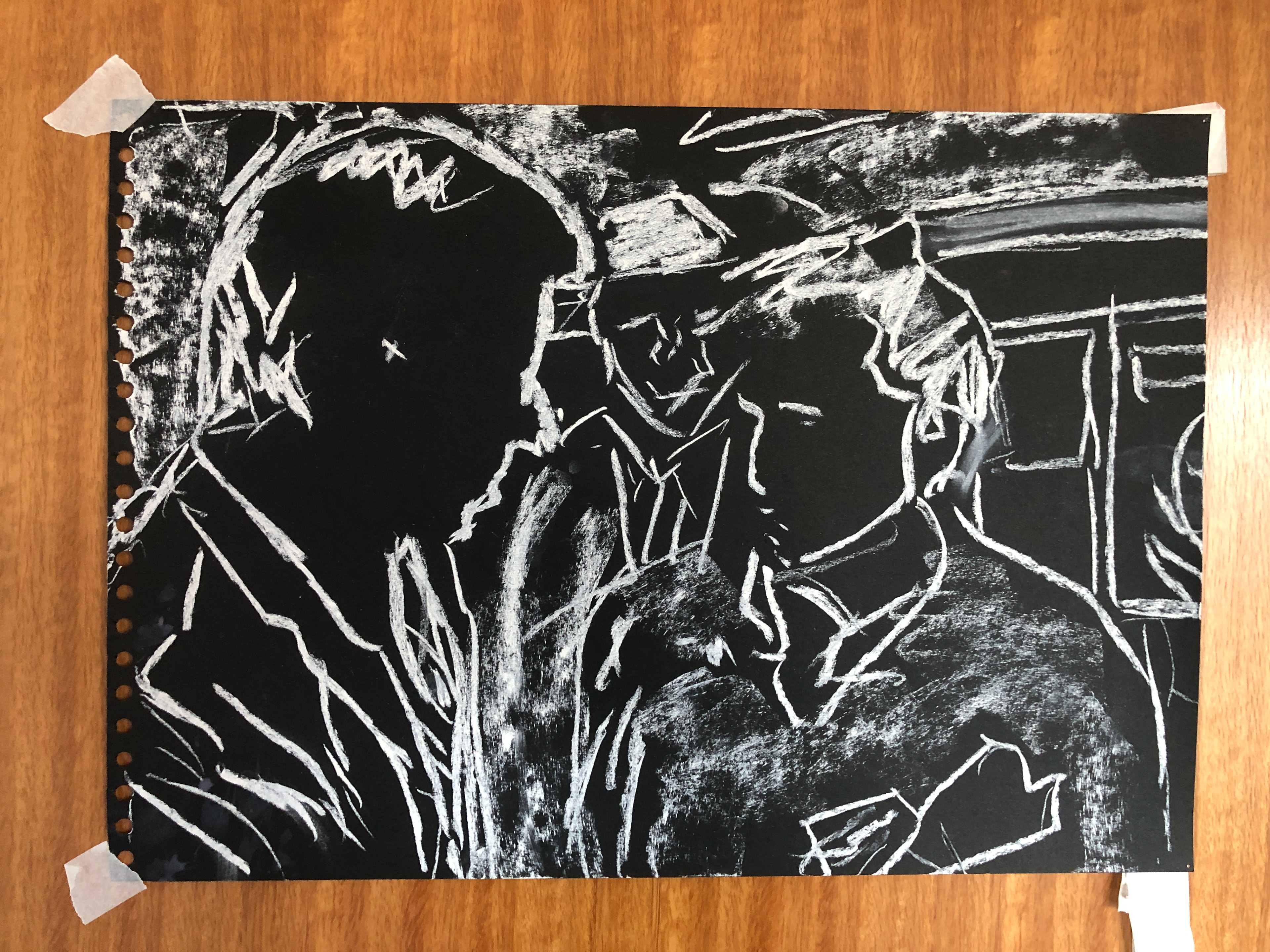 Inverted Figures, Chalk on Paper, 29.7x42cm, 2024