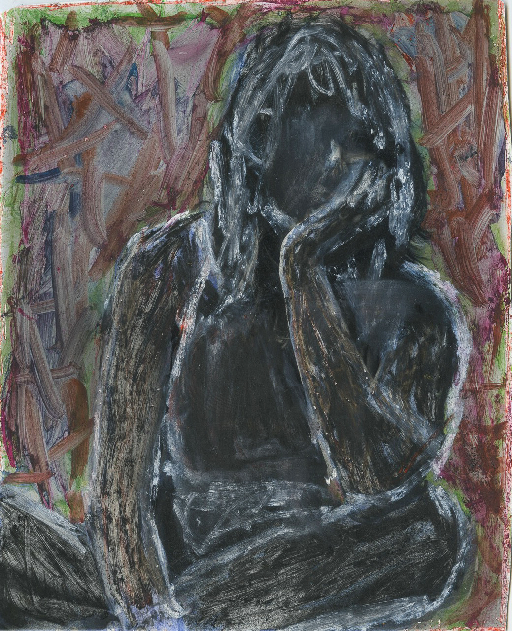 Daisy in Studio, Chalk, Pastel, Charcoal and Watercolour on Silver Gelatin Print, 8x10", 2023