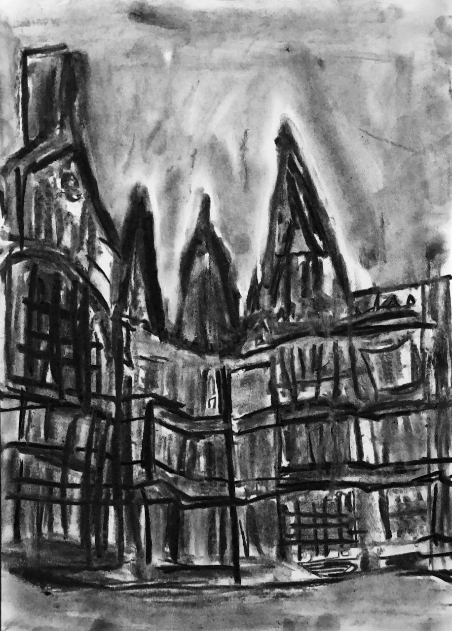 Houses of Parliament, 2025, Charcoal on Paper, 24.5x27cm