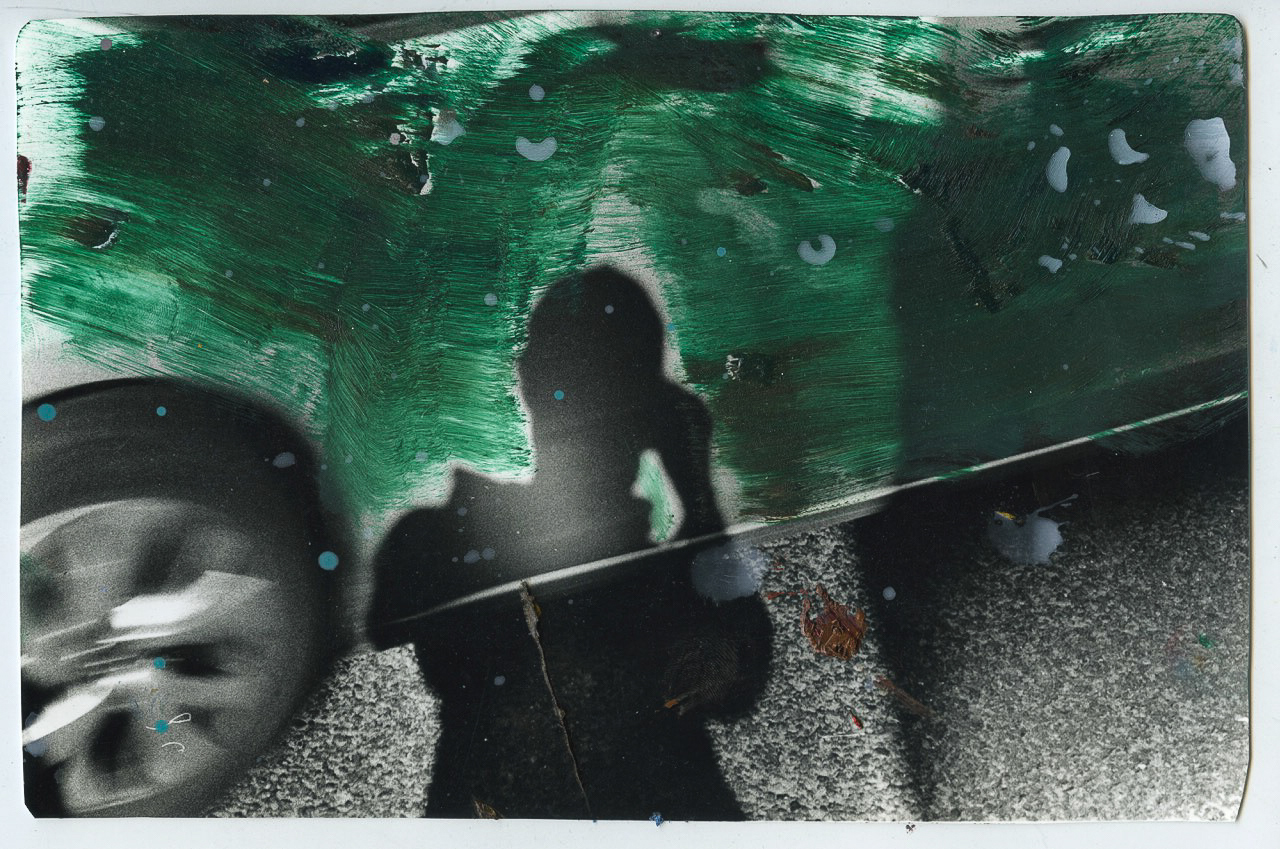 Shadow on Car, Oil on Silver Gelatin Print, 8x10", 2024