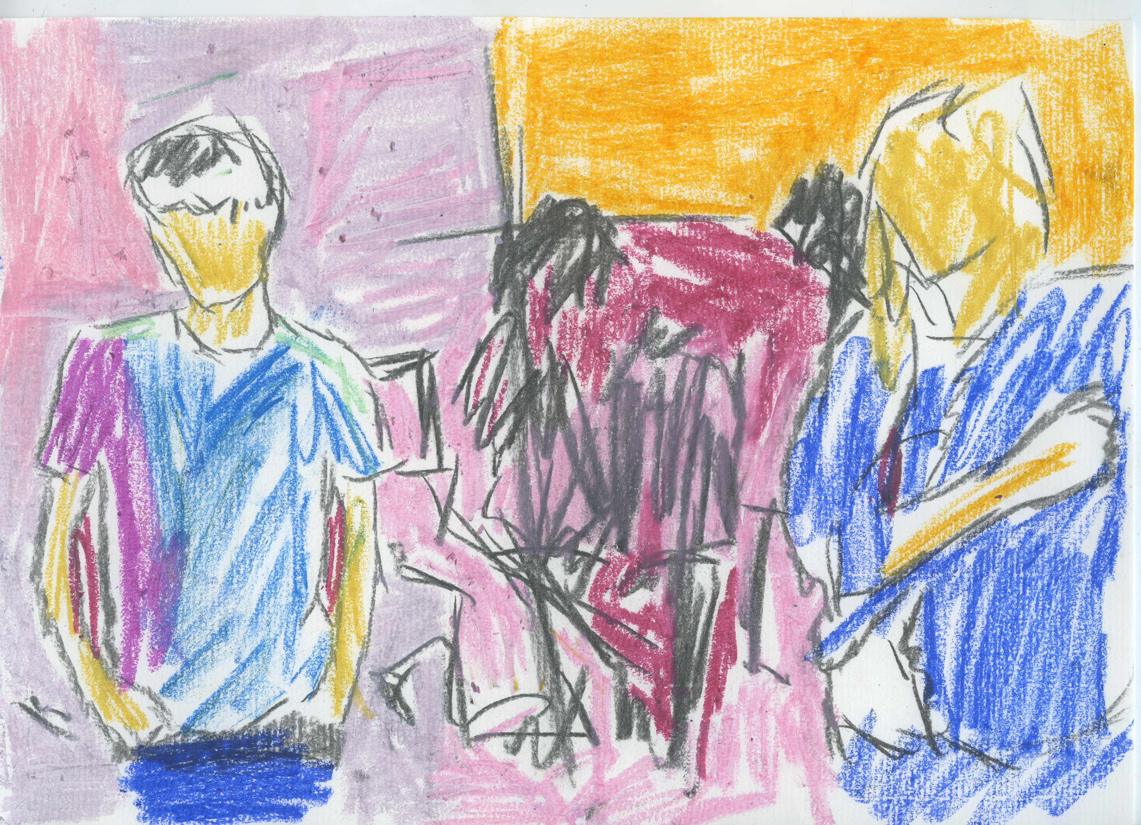 Two Figures, Charcoal and Oil/Hard Pastel on Paper, 24x27.5cm, 2025