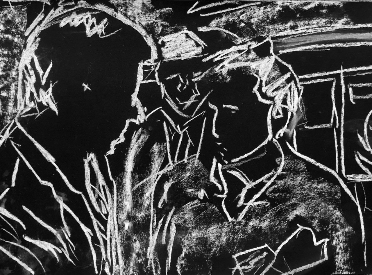 Two Figures, 2025, Chalk on Paper, 29.7x42cm