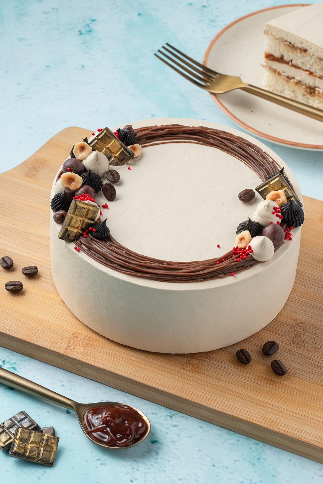 Mocha Coffee prop styling for CakeMan