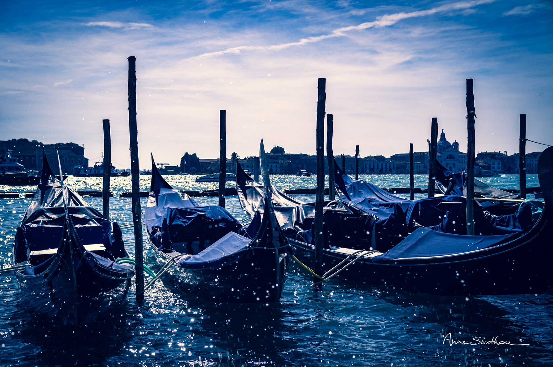 Gondoles alignées (Venise, Italie)