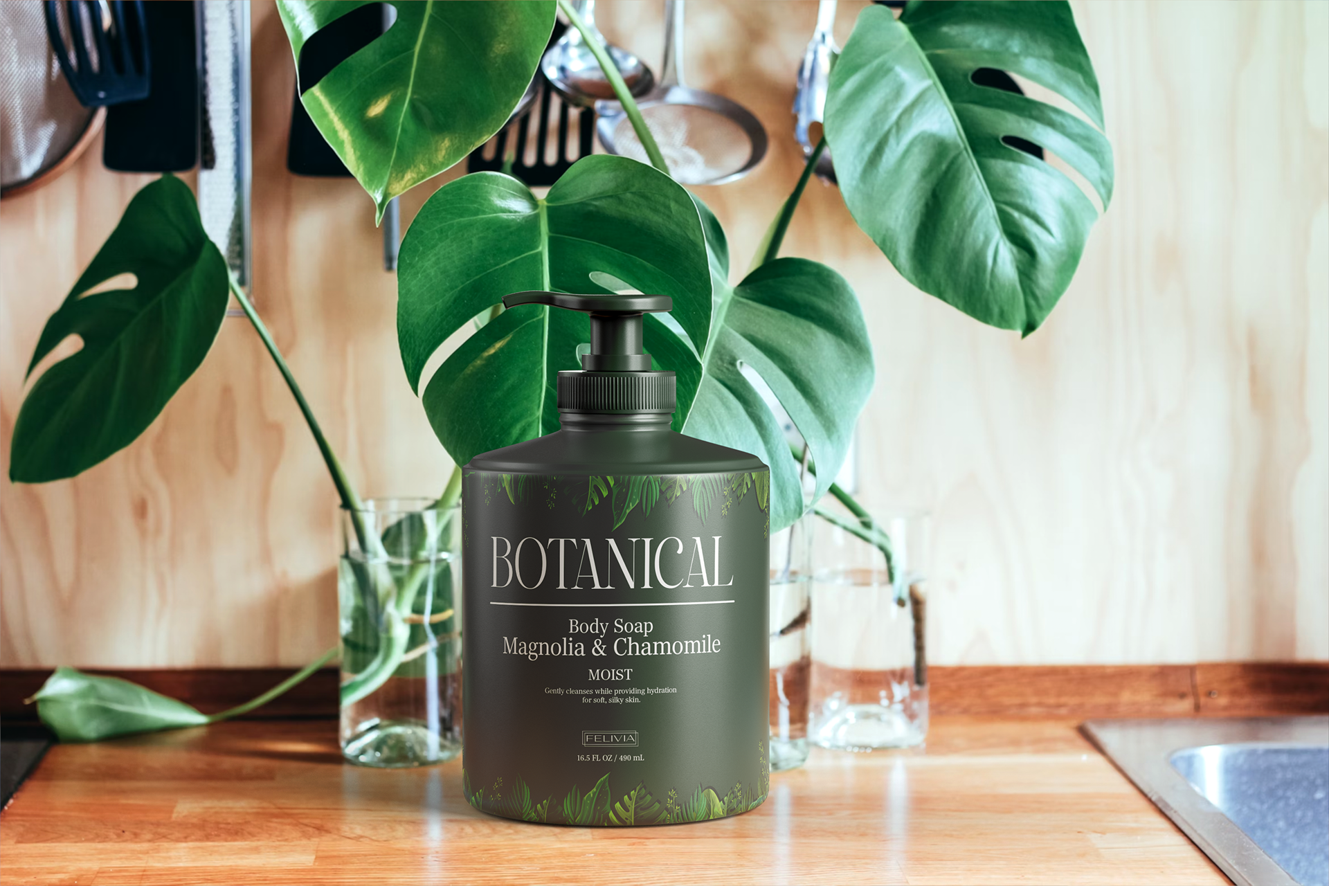 A rich, earthy label design for Botanical’s Magnolia & Chamomile body soap, tailored for eco-conscious skincare lovers.