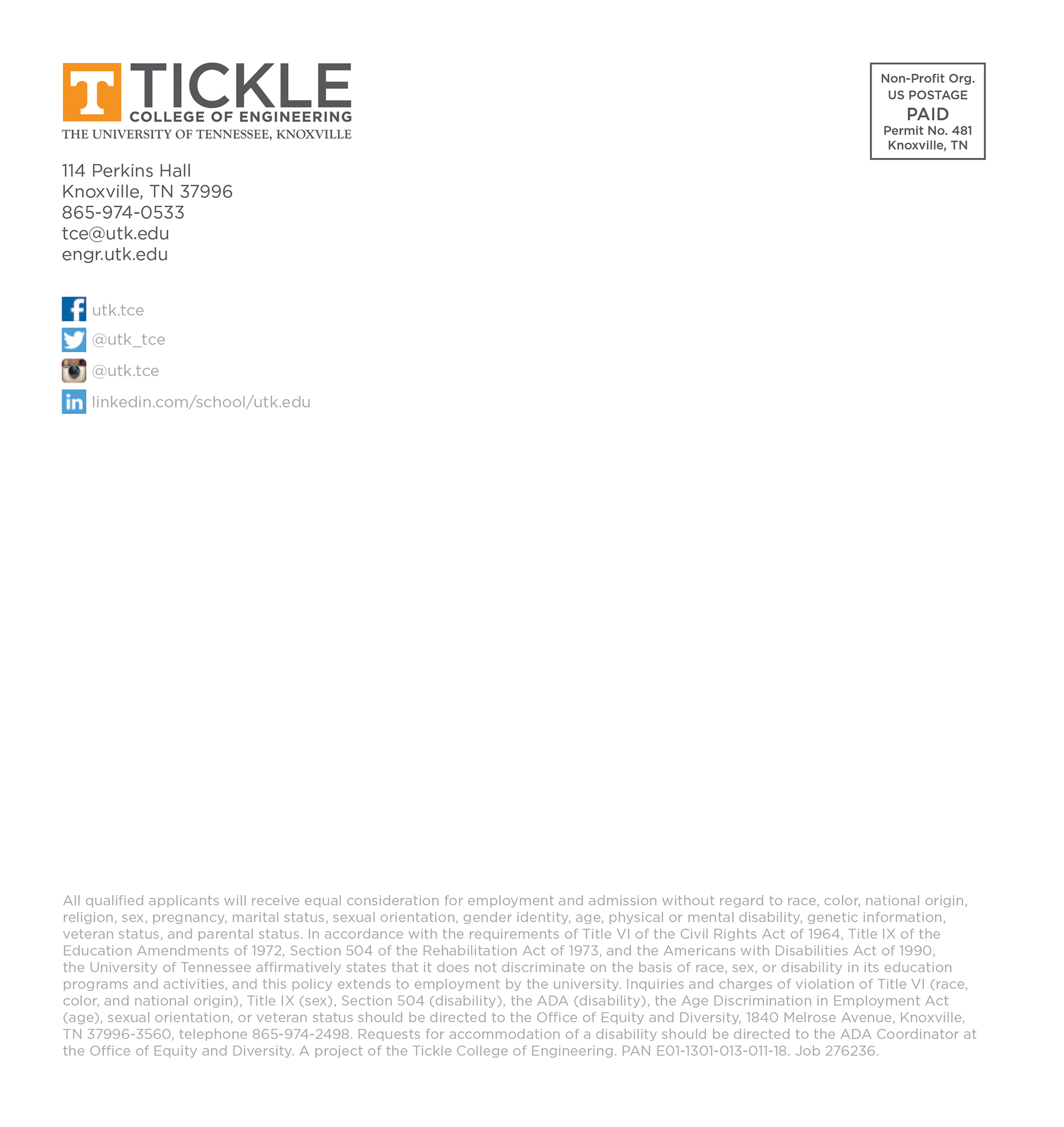 University of Tennessee Tickle College of Engineering 2017 Annual Report. Back Cover