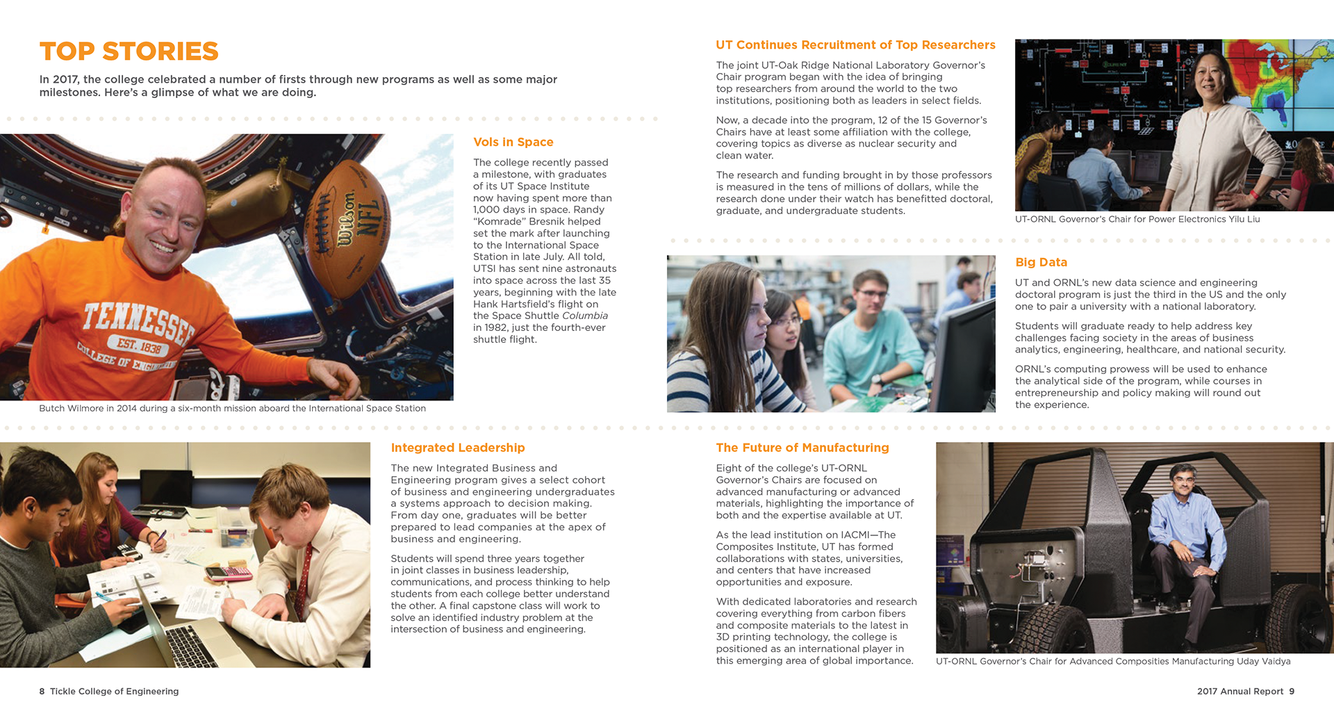 University of Tennessee Tickle College of Engineering 2017 Annual Report. p 8-9