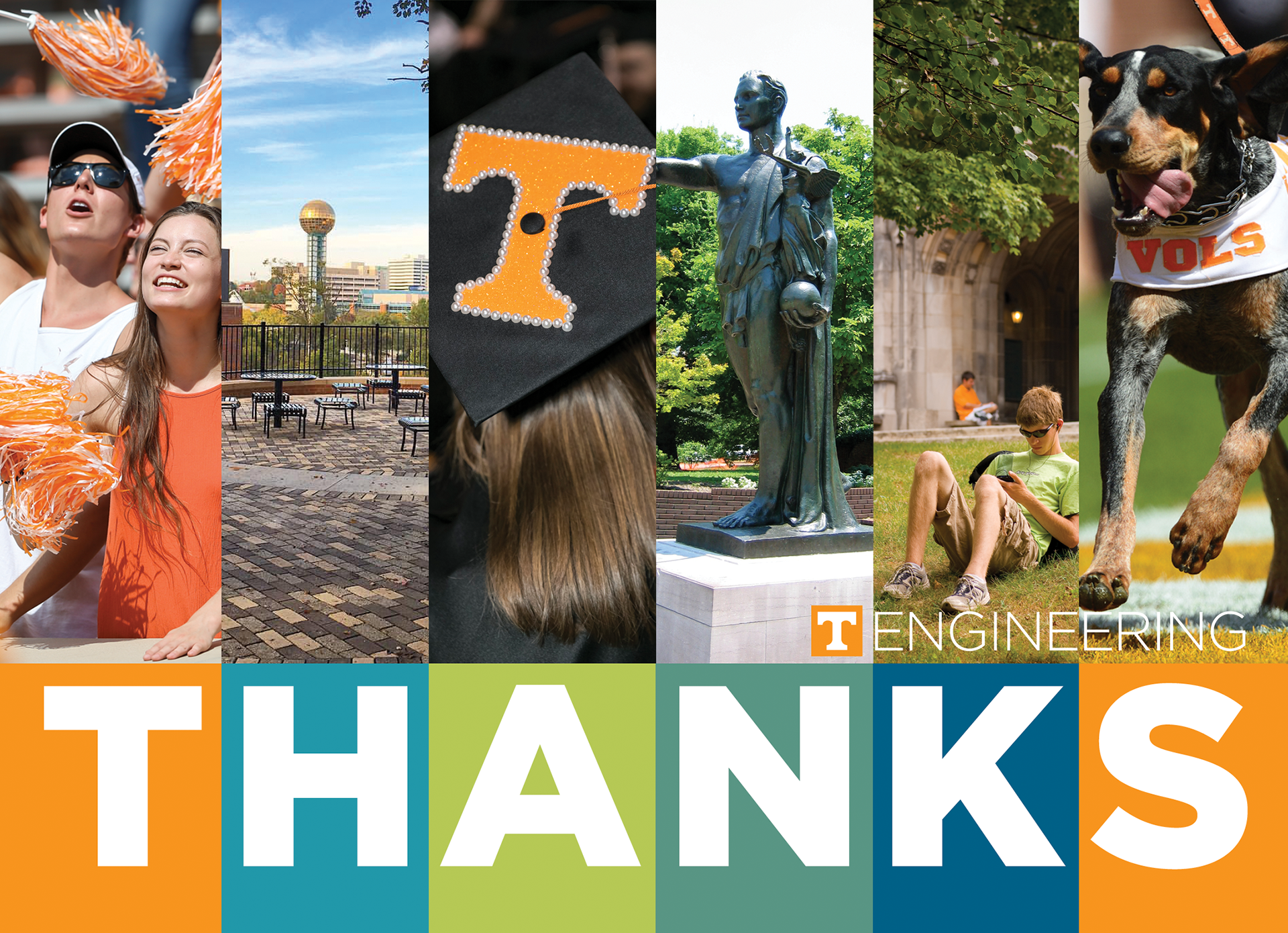  5" x 7" Note Cards featuring the University of Tennessee Tickle College of Engineering's new engineering complex, students and engineering professors. Photoshop & Illustrator