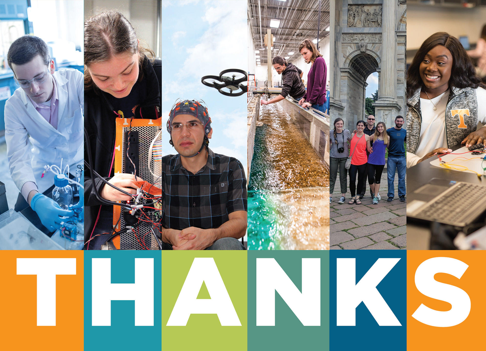  5" x 7" Note Cards featuring the University of Tennessee Tickle College of Engineering's new engineering complex, students and engineering professors. Photoshop & Illustrator