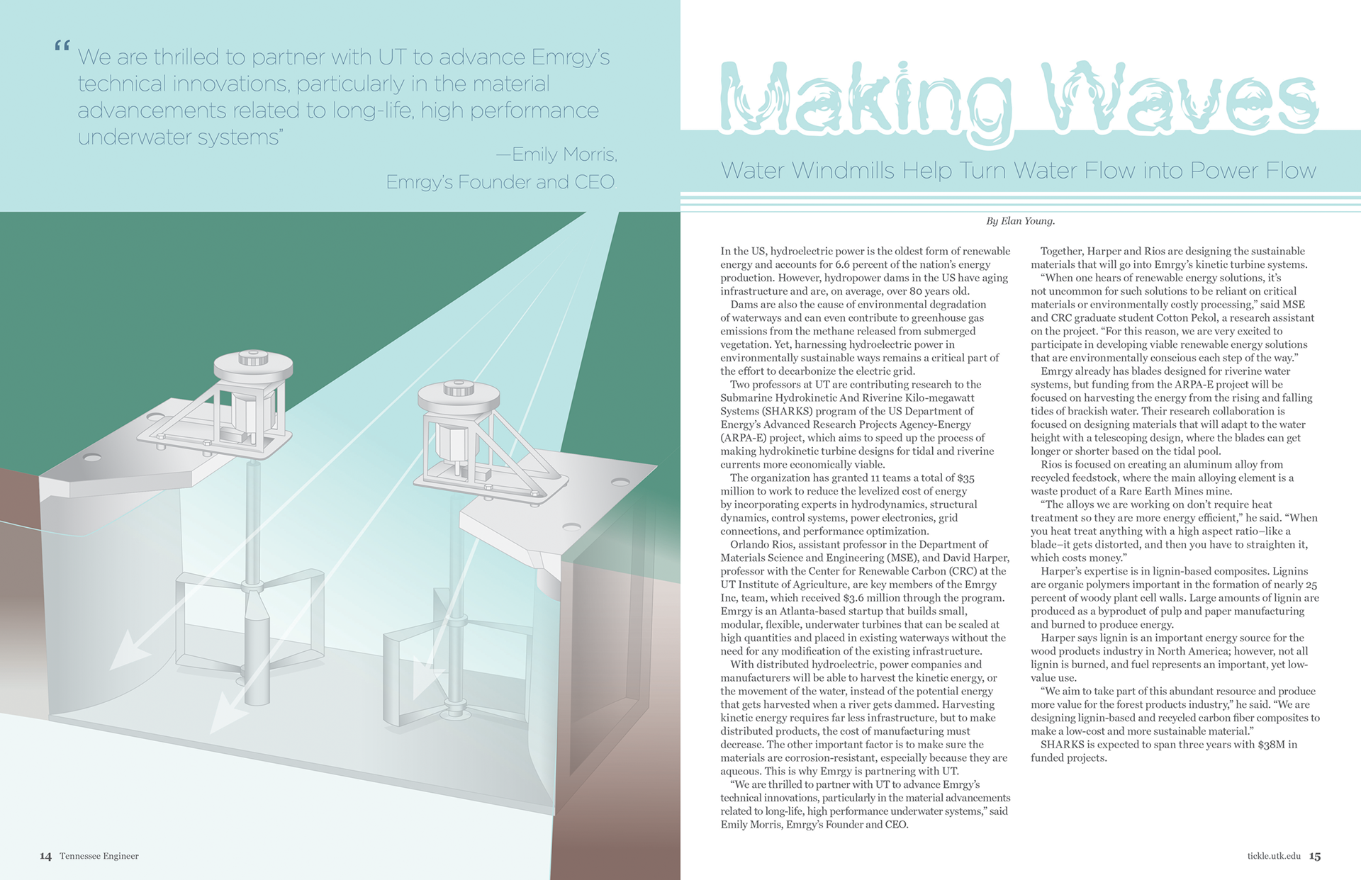 Shark Turbine Dam Illustration for an article in the Tennessee Engineer Newsletter