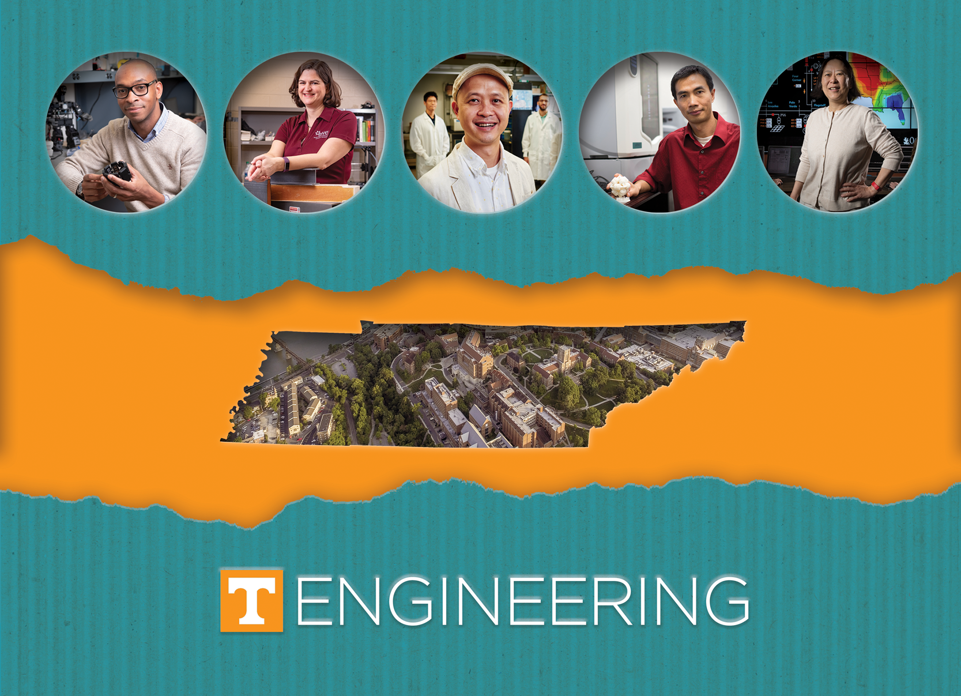  5" x 7" Note Cards featuring the University of Tennessee Tickle College of Engineering's new engineering complex, students and engineering professors. Photoshop & Illustrator