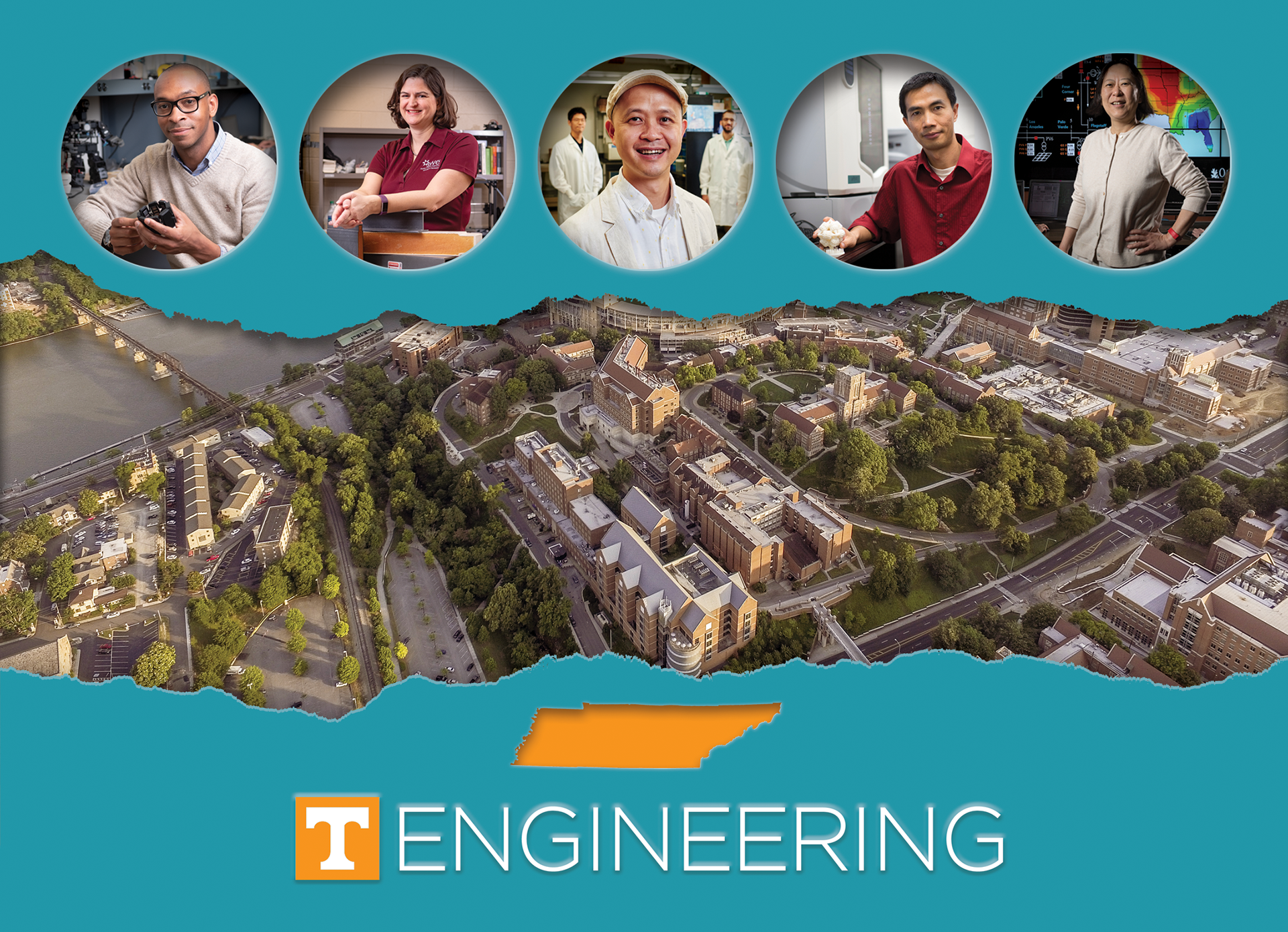  5" x 7" Note Cards featuring the University of Tennessee Tickle College of Engineering's new engineering complex, students and engineering professors. Photoshop & Illustrator