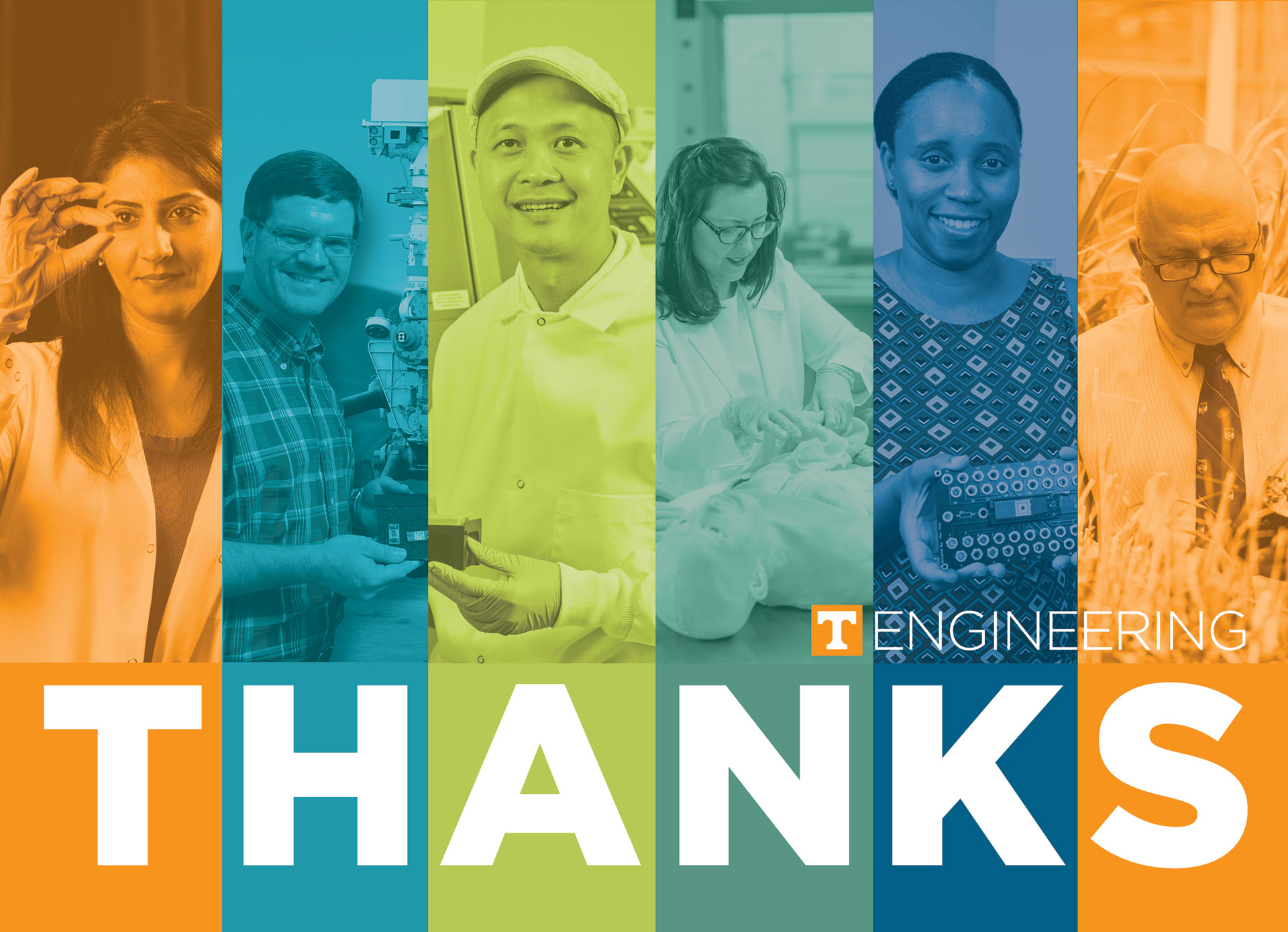  5" x 7" Note Cards featuring the University of Tennessee Tickle College of Engineering's new engineering complex, students and engineering professors. Photoshop & Illustrator