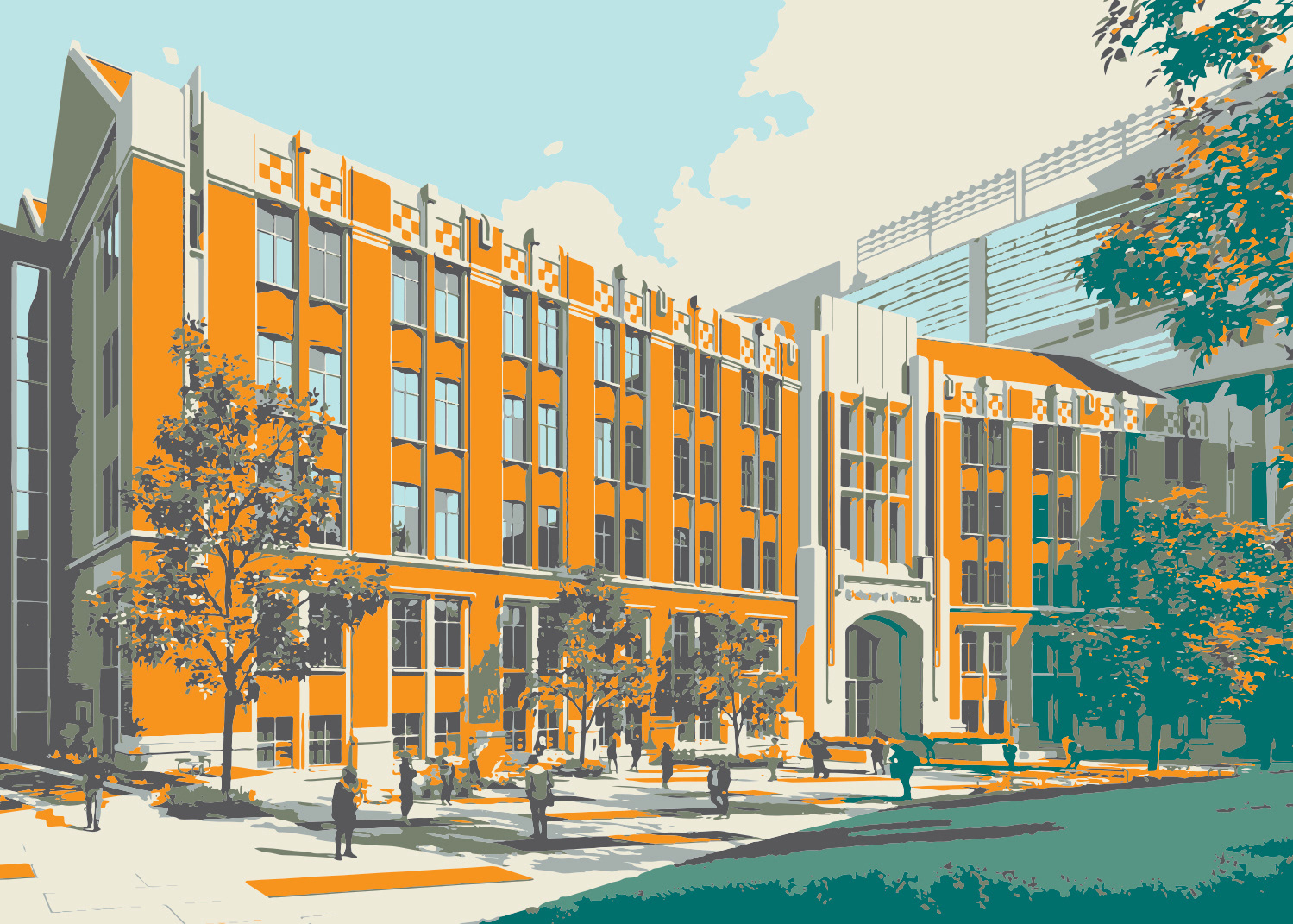  5" x 7" Note Cards featuring the University of Tennessee Tickle College of Engineering's new engineering complex, students and engineering professors. Photoshop & Illustrator