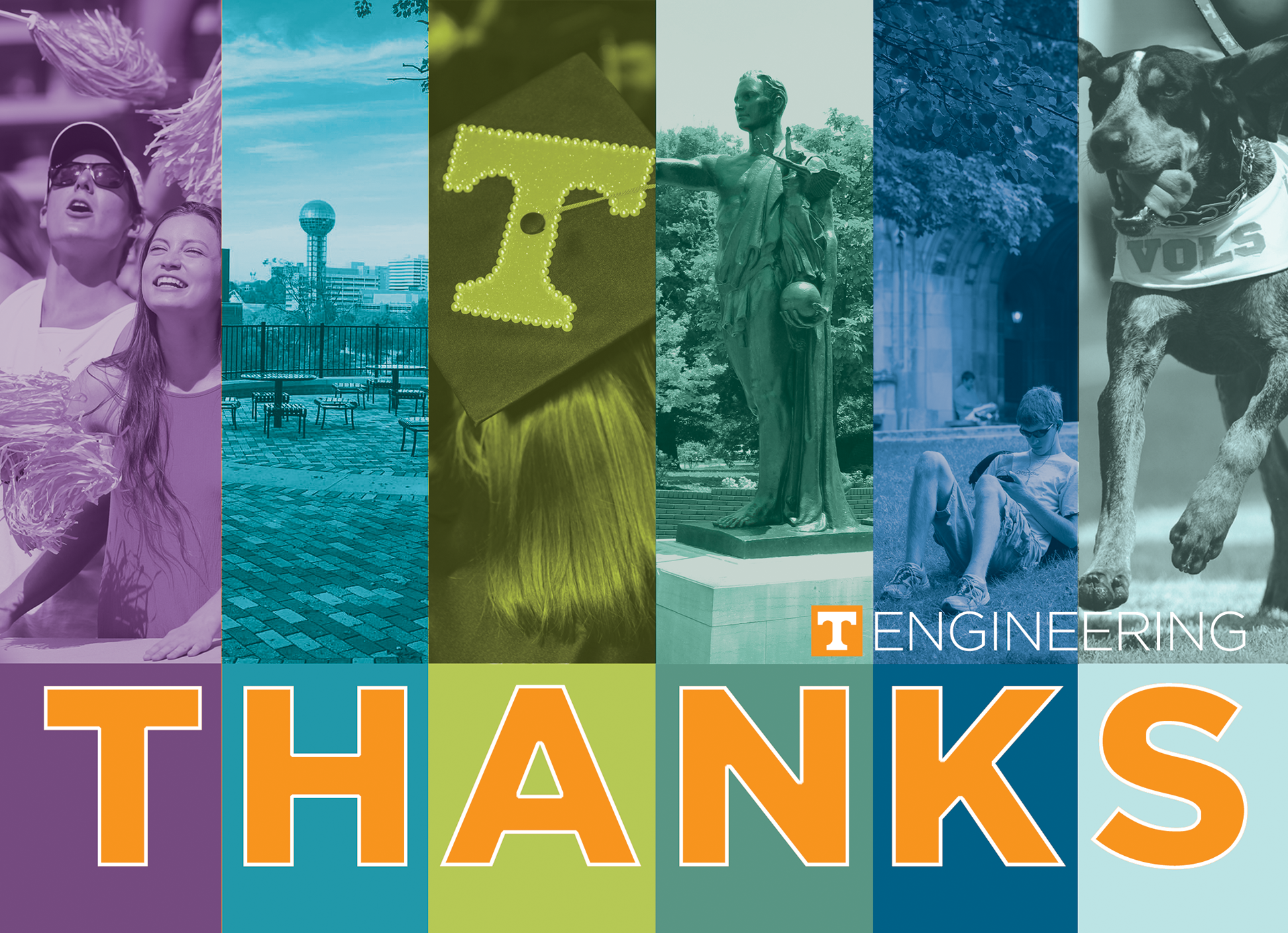  5" x 7" Note Cards featuring the University of Tennessee Tickle College of Engineering's new engineering complex, students and engineering professors. Photoshop & Illustrator