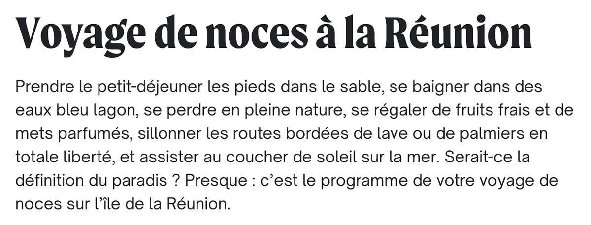Voyage de noces à la Réunion • Introduction SEO