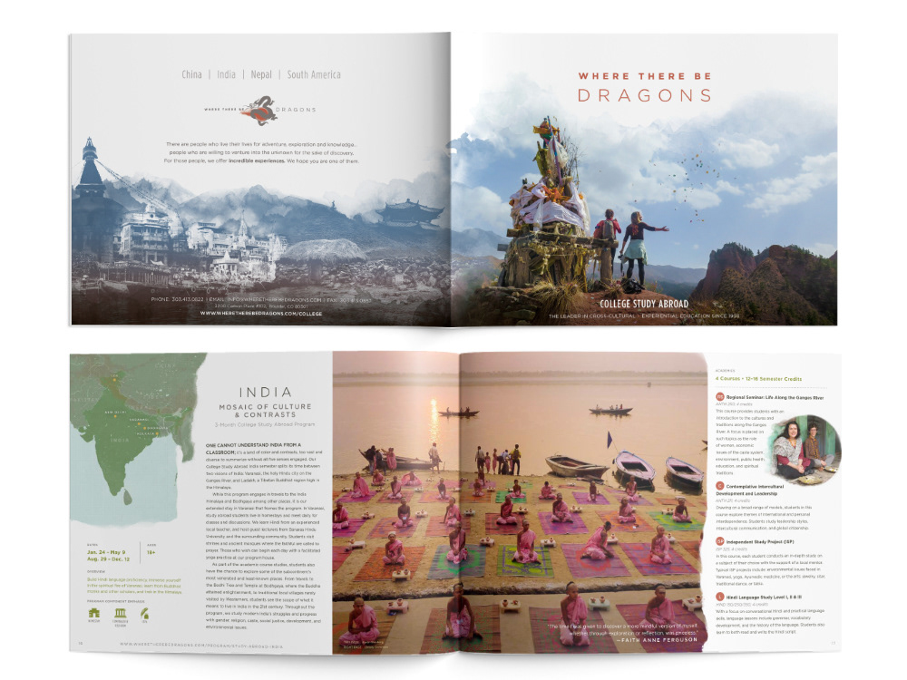 Interior of print catalog showing one of 45+ international program pages.