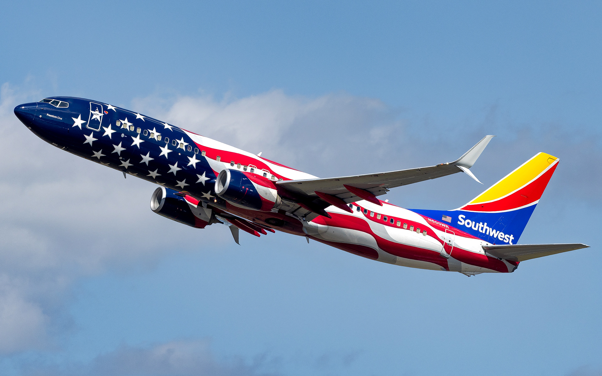 Southwest Boeing 737-800 in Boston, MA - Freedom One Livery