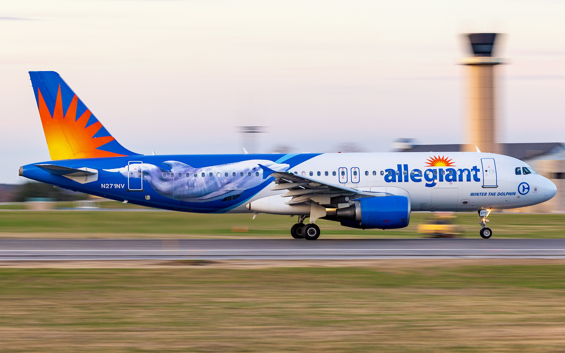 Allegiant Airbus A320 in Bangor, ME - Winter the Dolphin Livery