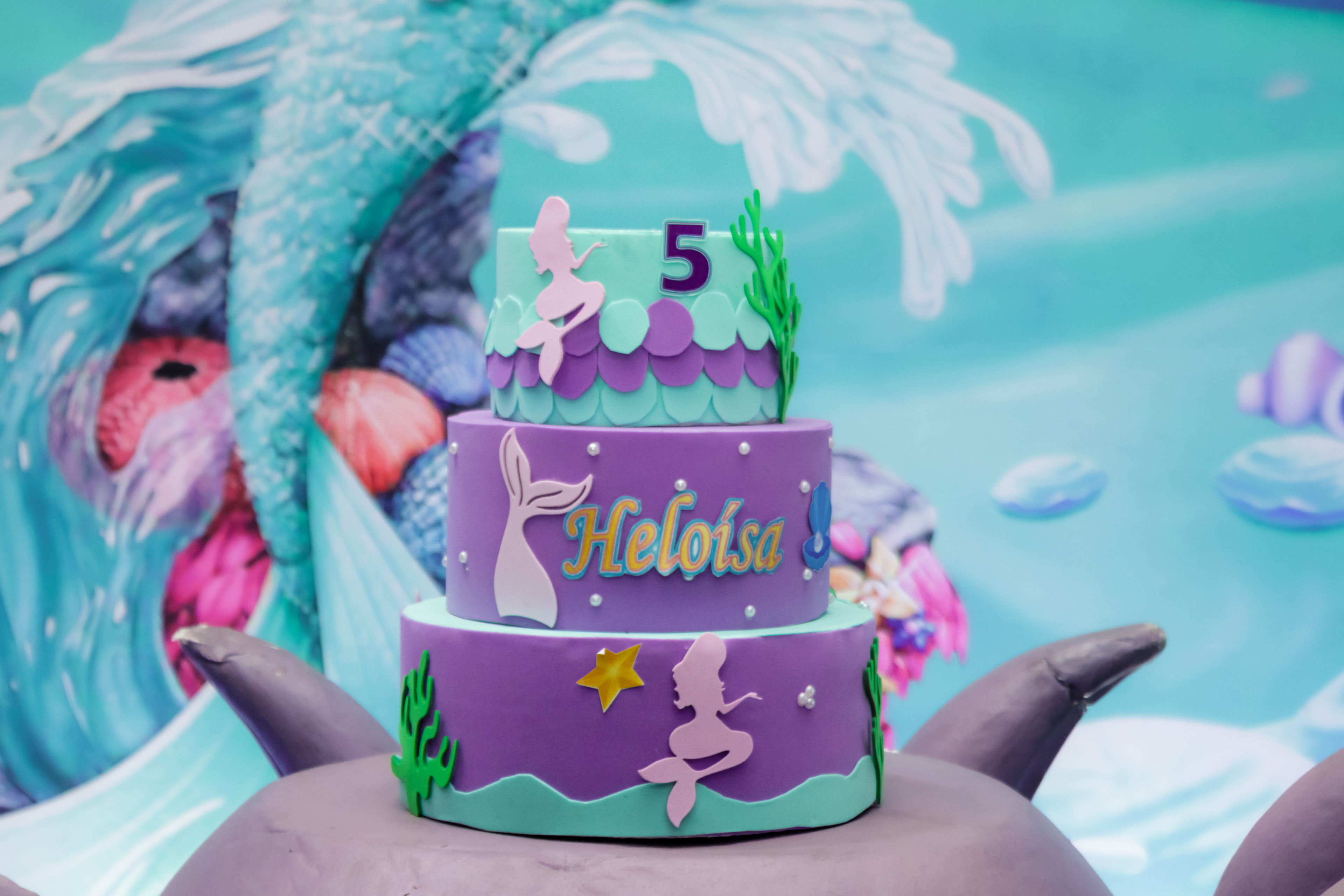 Detalhe do bolo tema Ariel, Heloísa, SP.