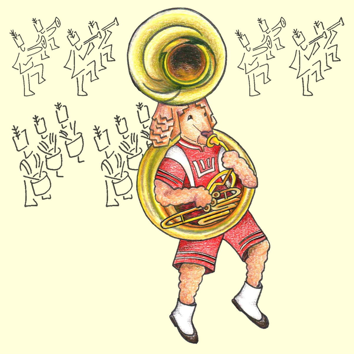 Strider plays sousaphone in the marching band.