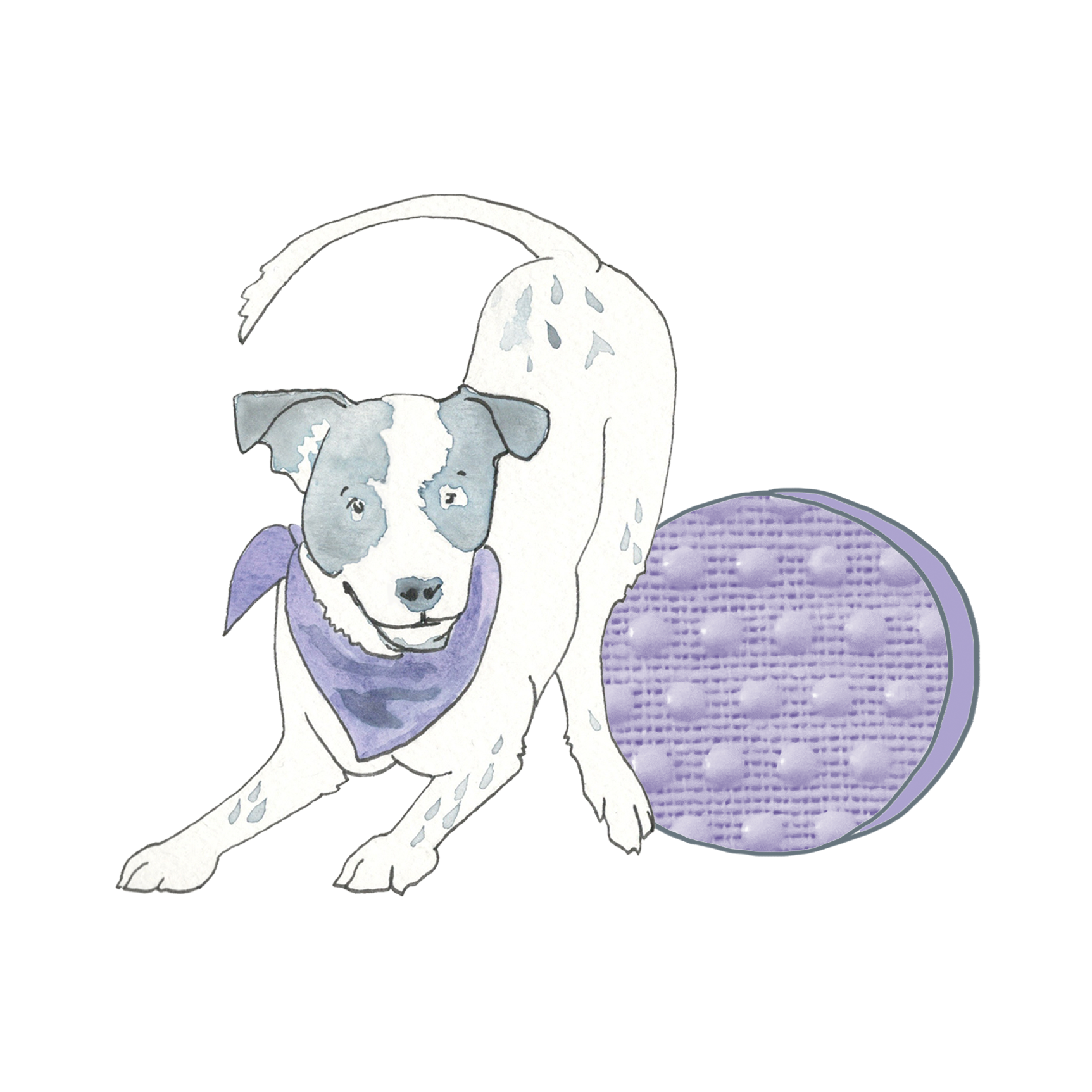 Milo bows beside a bumpy purple circle.