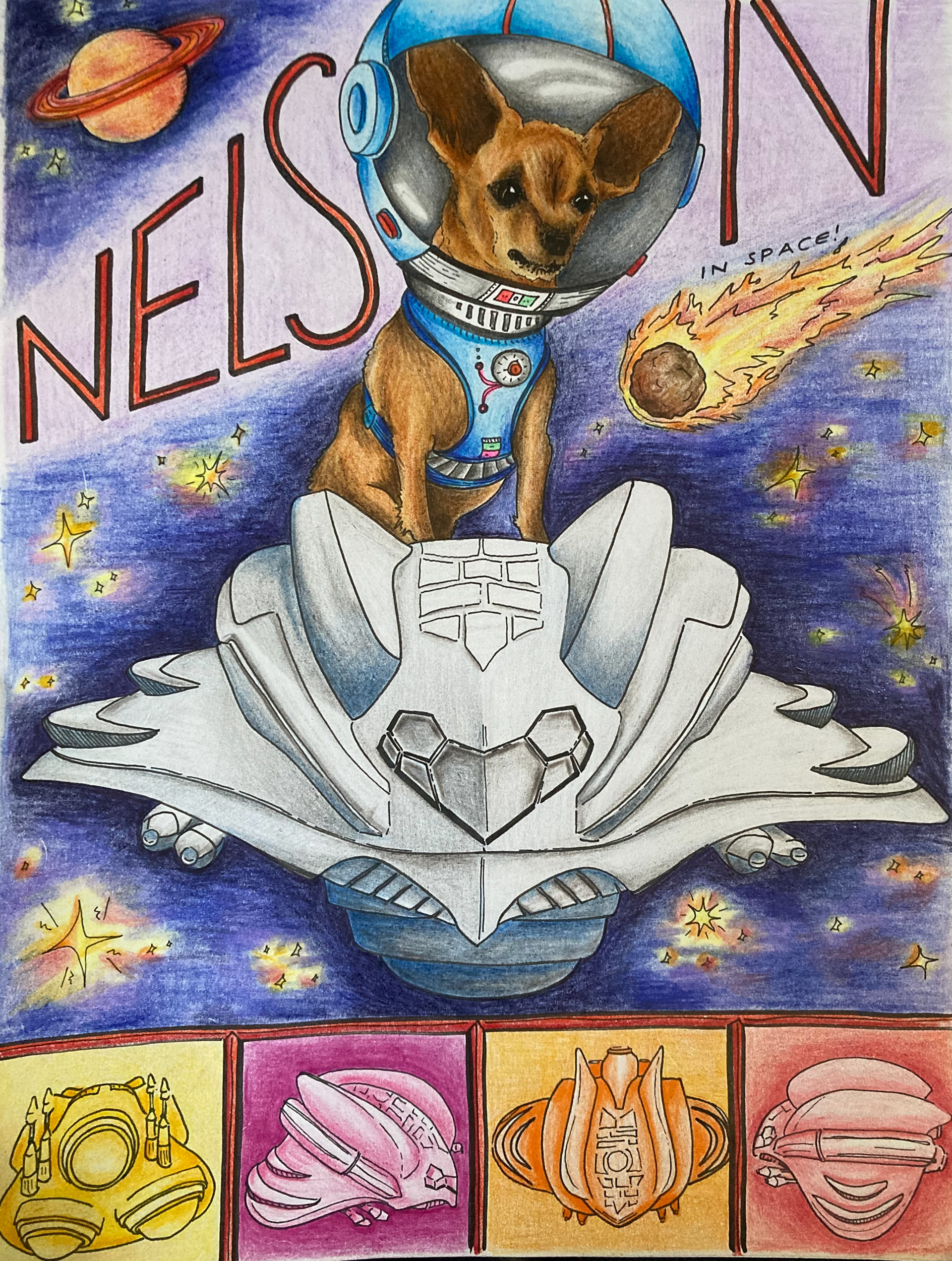 Nelson in Space! (colored pencil, marker)