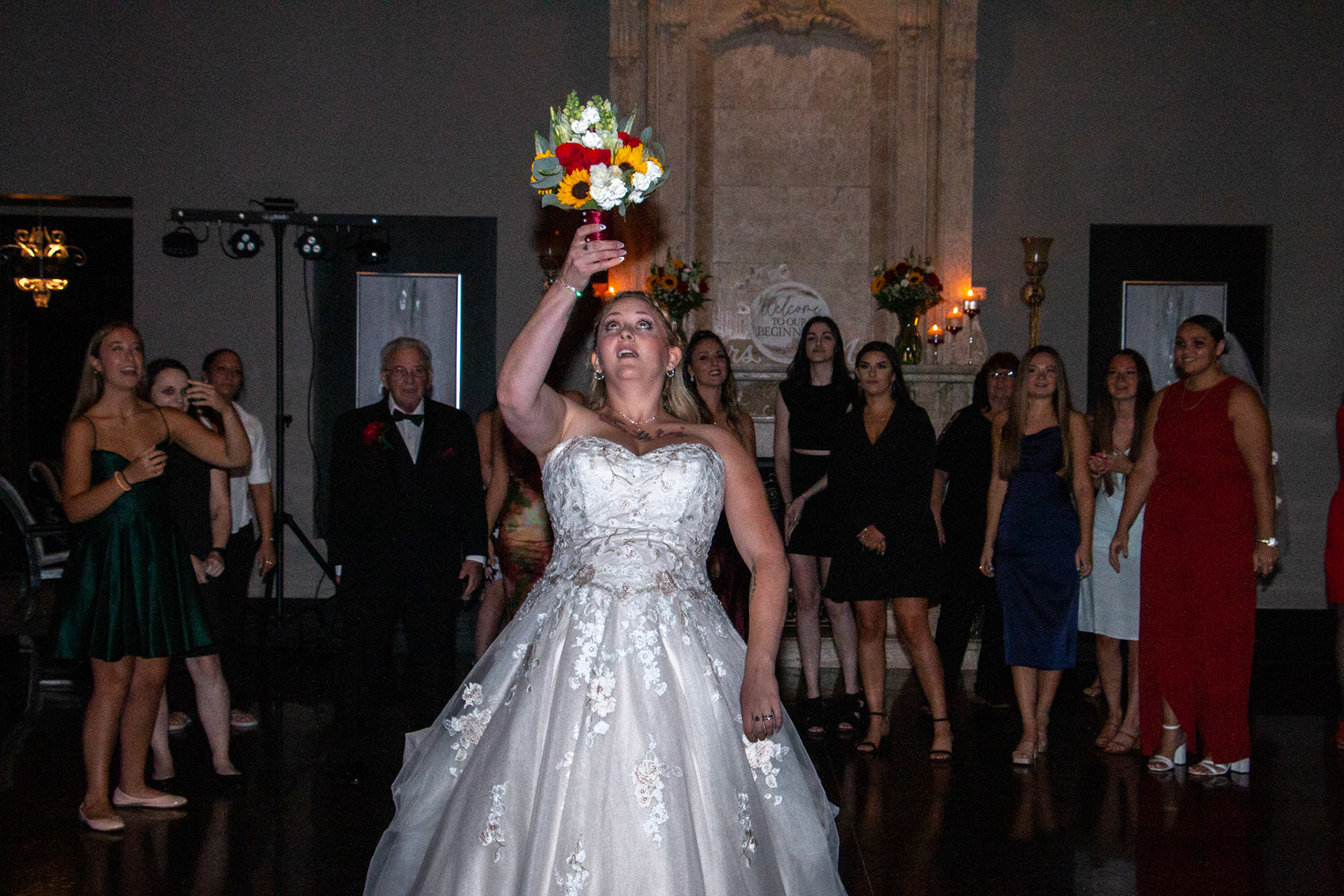 Wedding bouquet toss at Avanti Mansion, Hamburg, NY.