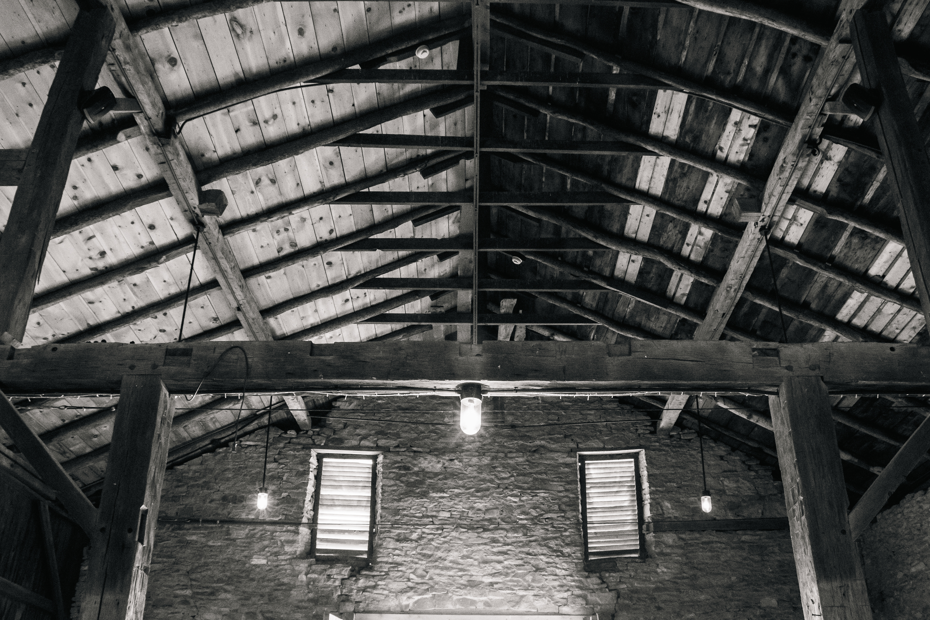 Rustic rafters at Freedom Run Winery, Lockport NY.