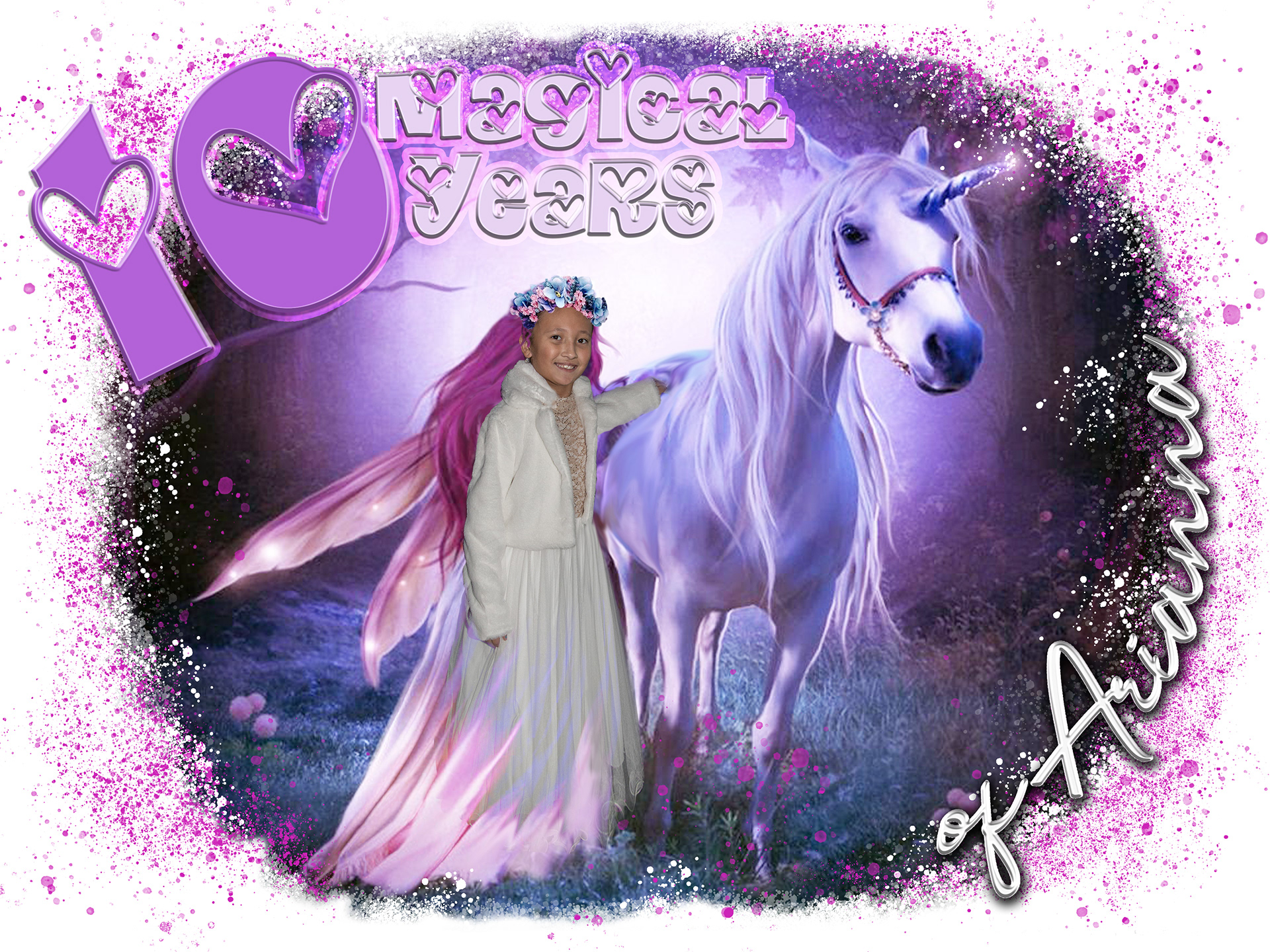 Unicorn and princess image of my granddaughter, printed on a sheet cake.