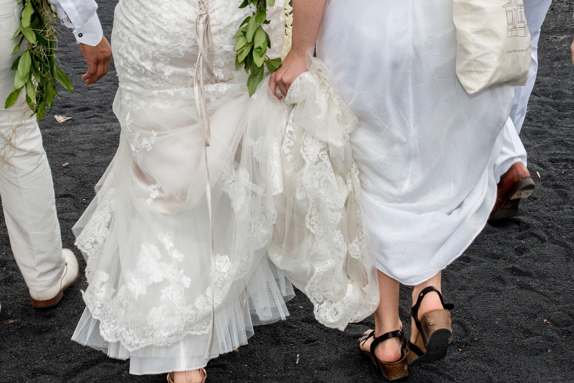 After wedding Hawaii, bride and sister.