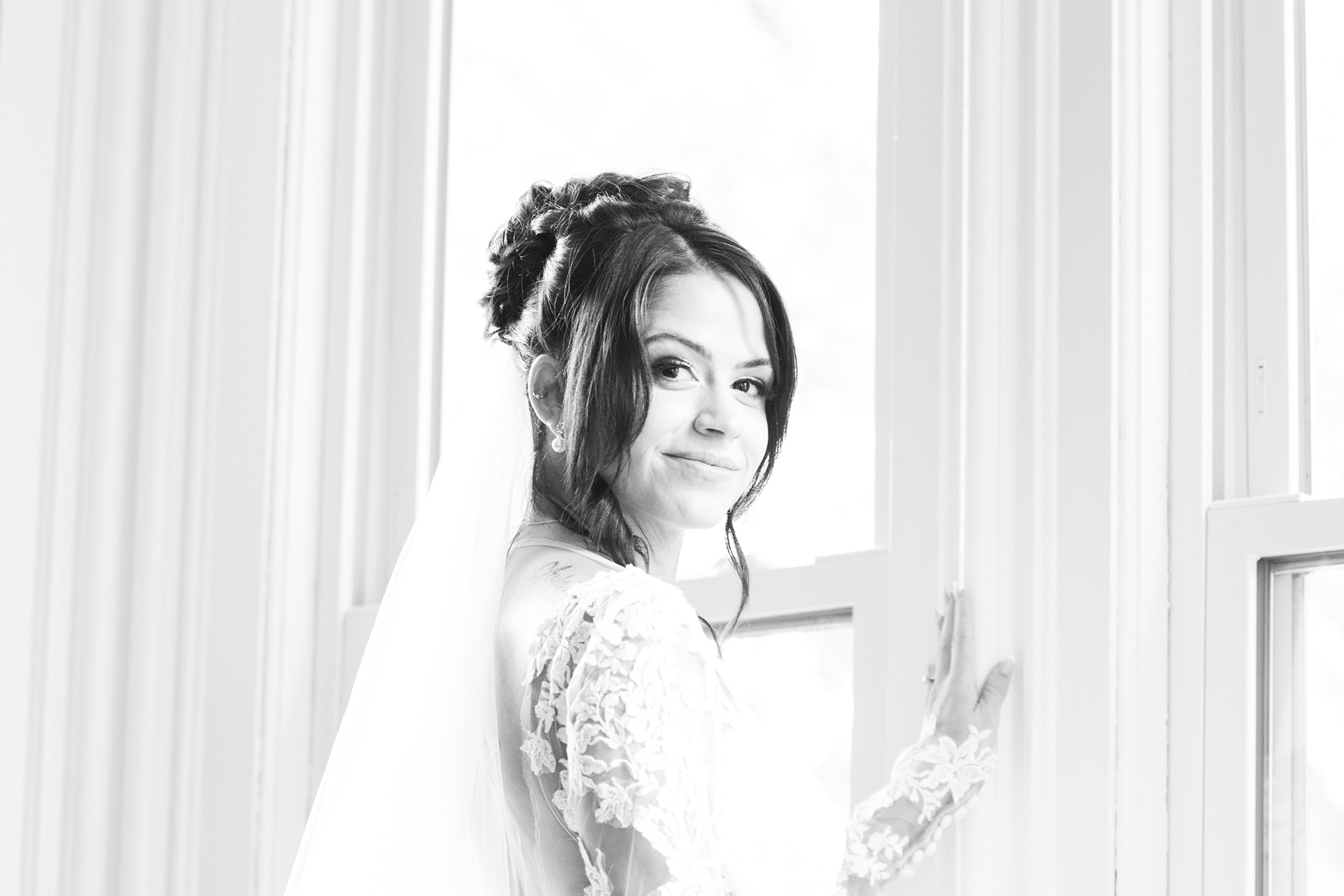 Bride before wedding at The Gallagher, Medina NY.