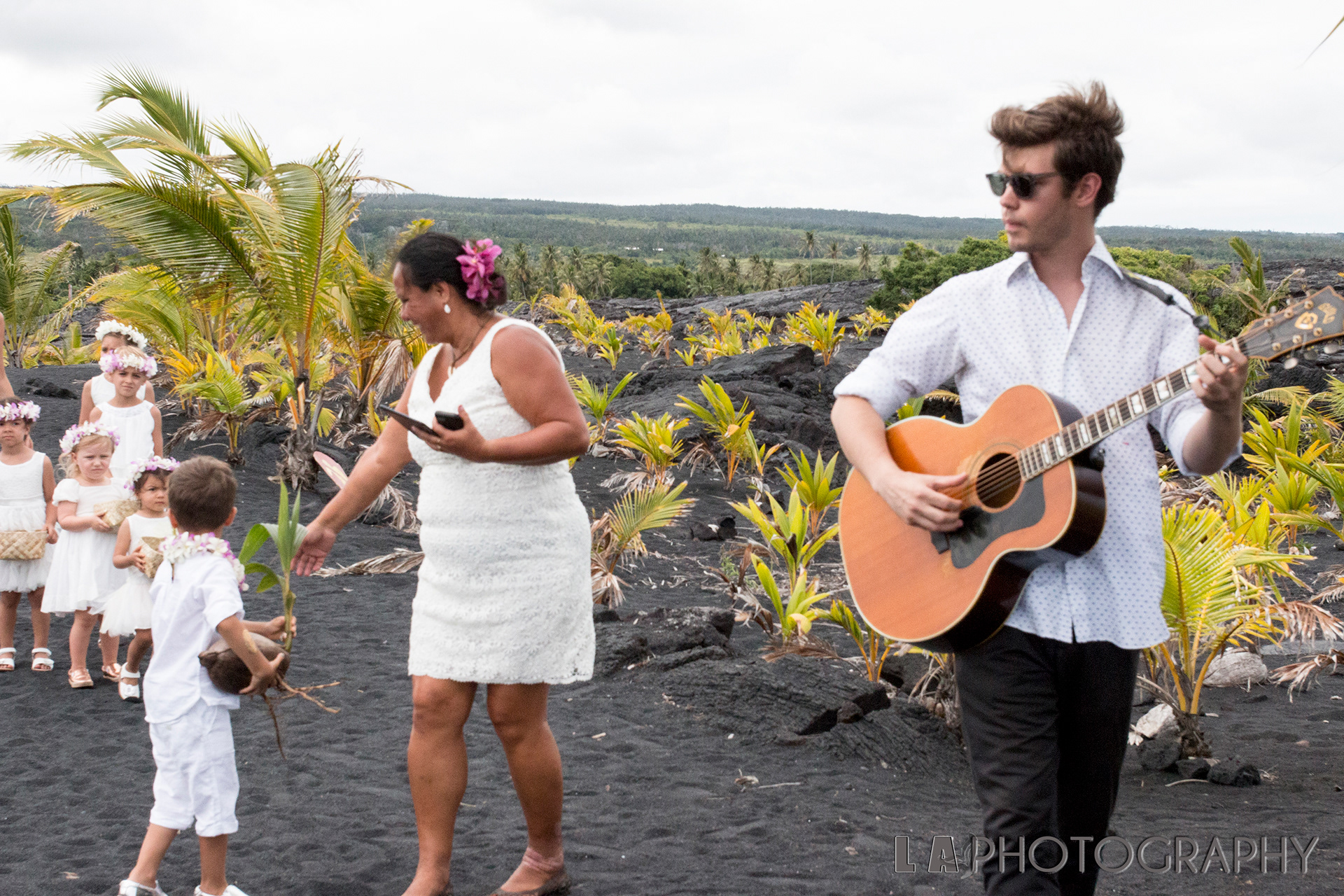 Wedding ceremony, Hawaii, black sand beach.