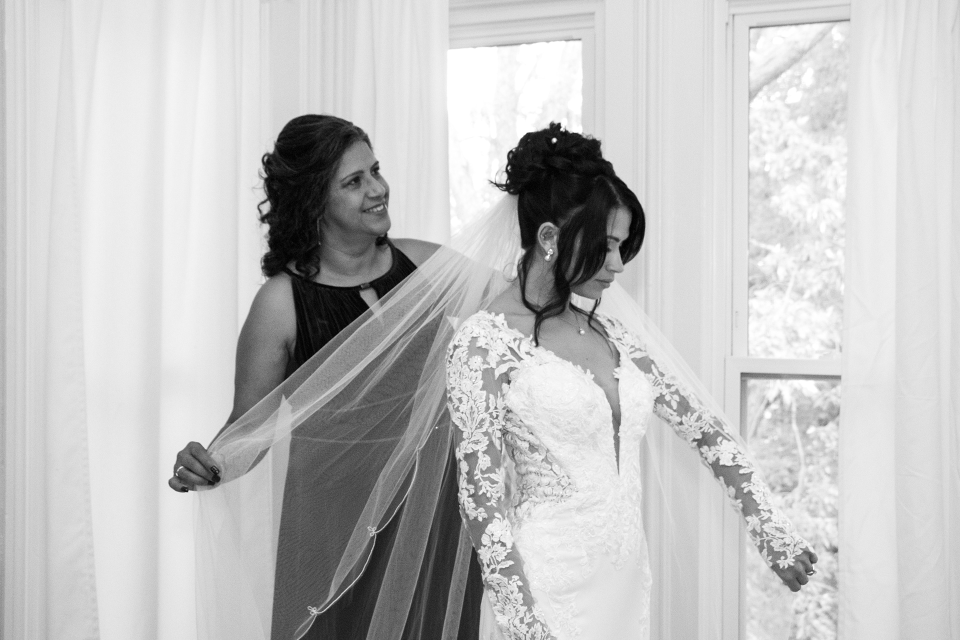 Bride and mom before wedding at The Gallagher, Medina NY.