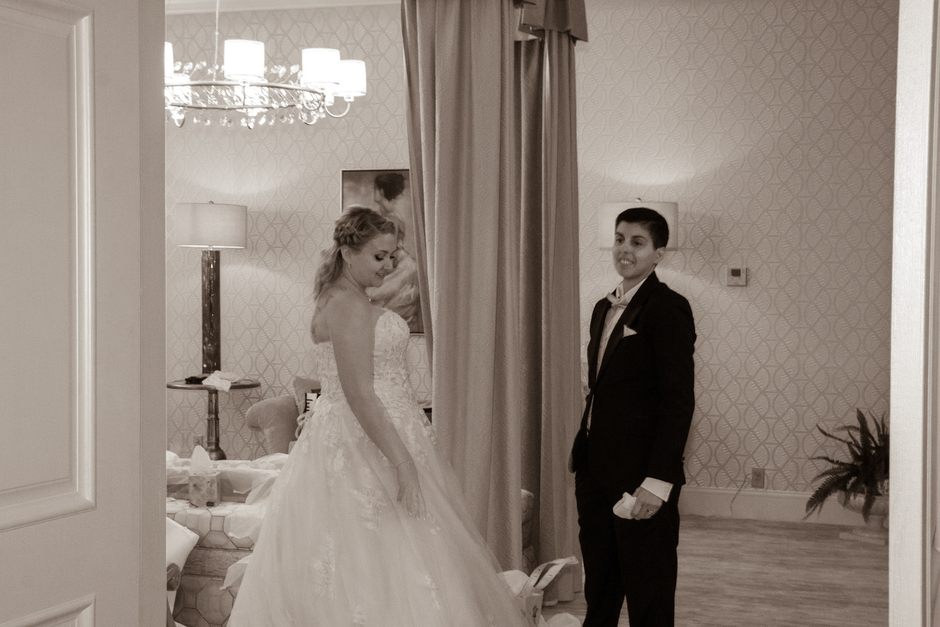 Wedding at Avanti Mansion, Hamburg, NY, bride & bride.