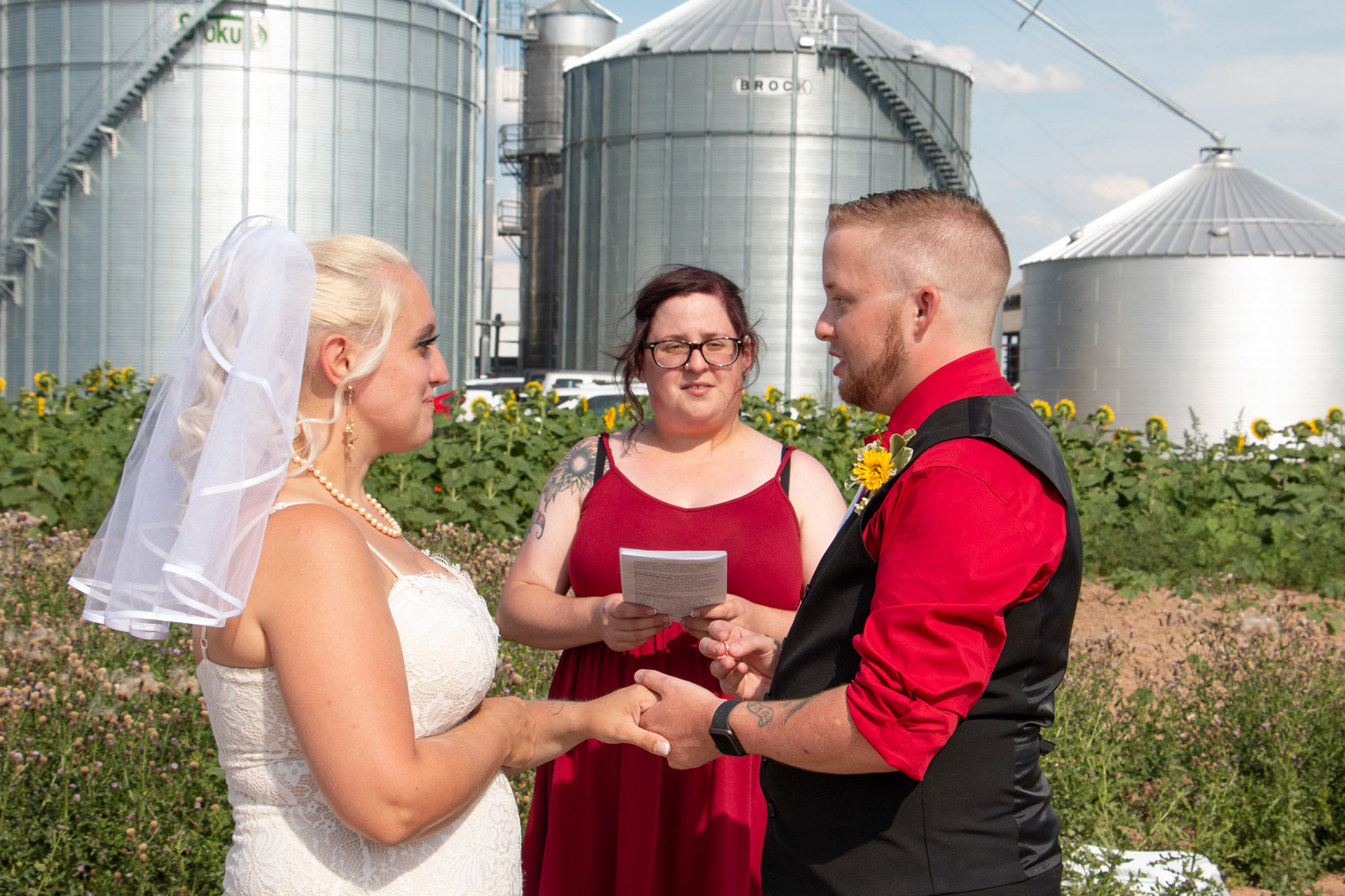 Wedding ceremony, Sunflowers of Sanborn, NY.