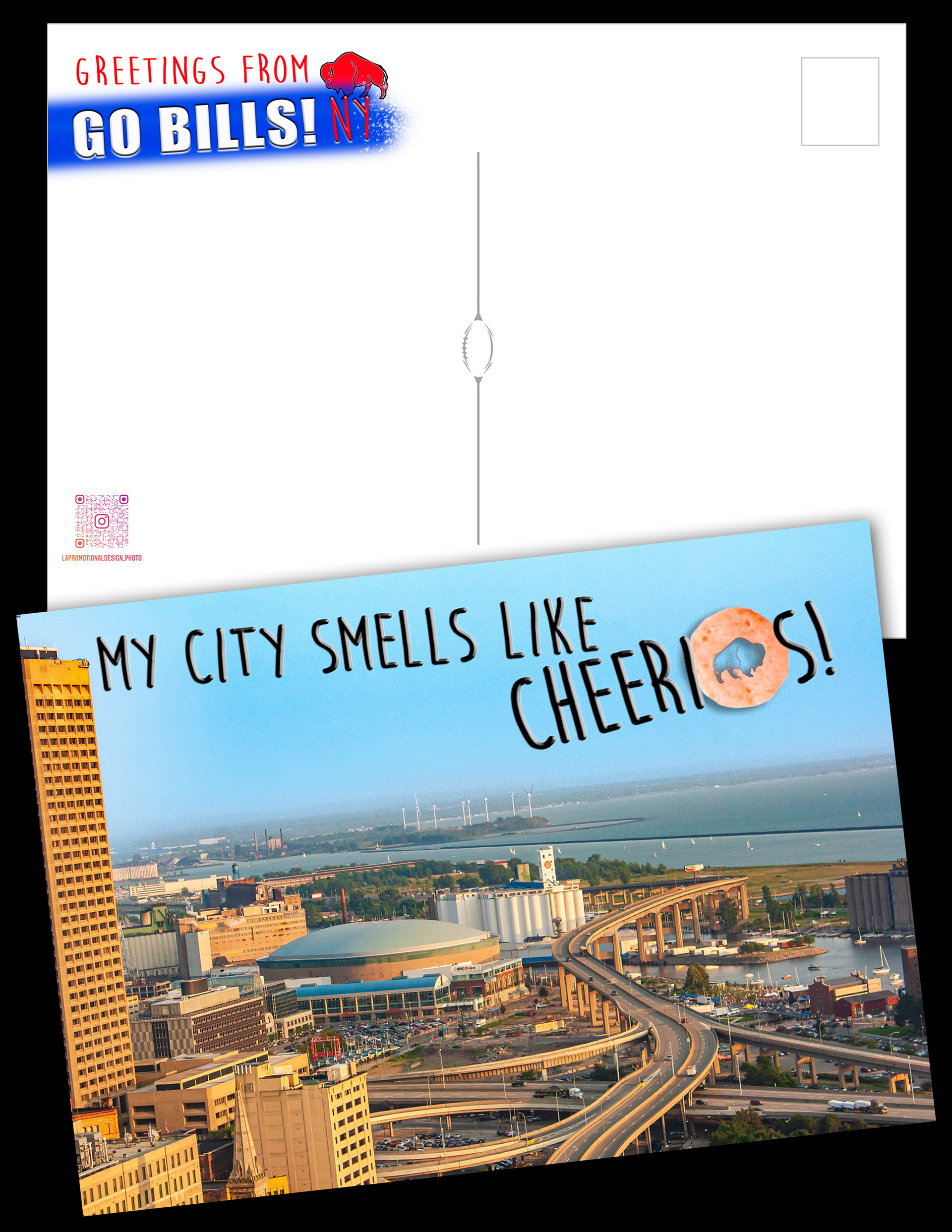 Graphic design and photo of Buffalo, NY postcard, for my own use.