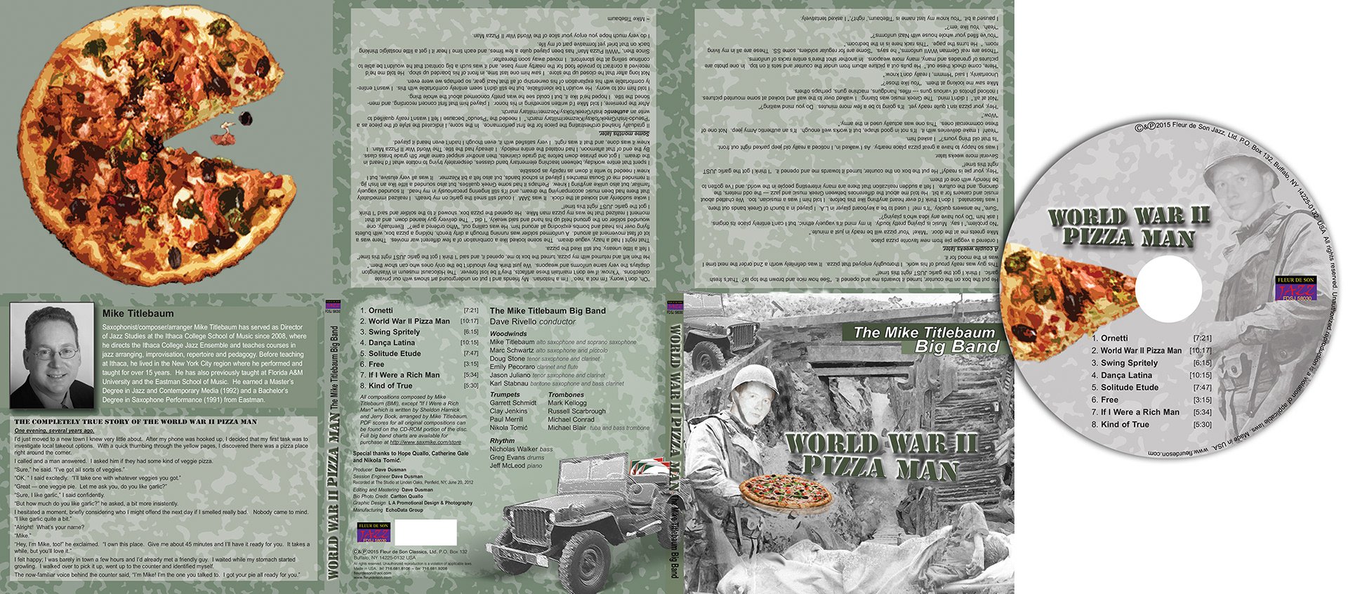 Graphic design for Mike Titlebaum World War II Pizza Man CD launch. Fleur de Son artist.