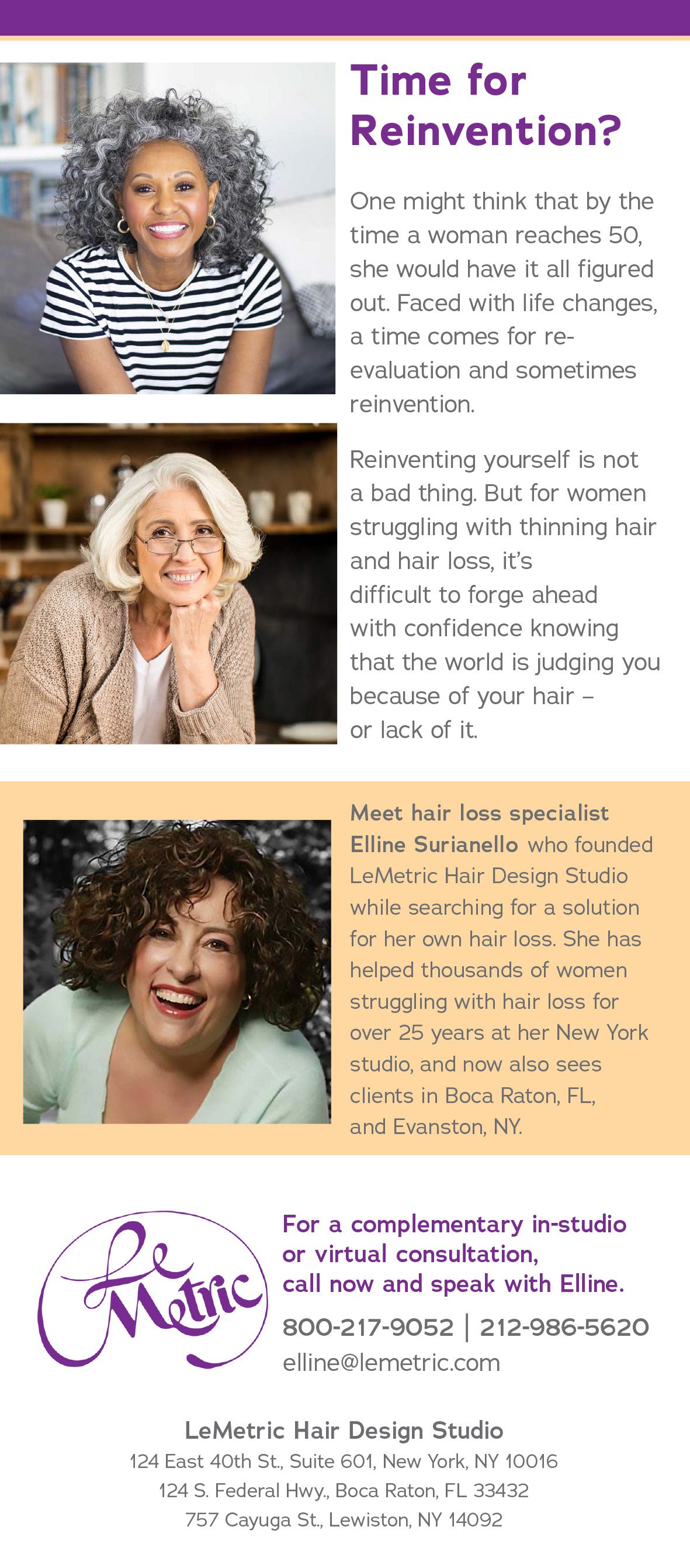 4x9 promo card for LeMetric Hair Design Studio, handout and mailing.