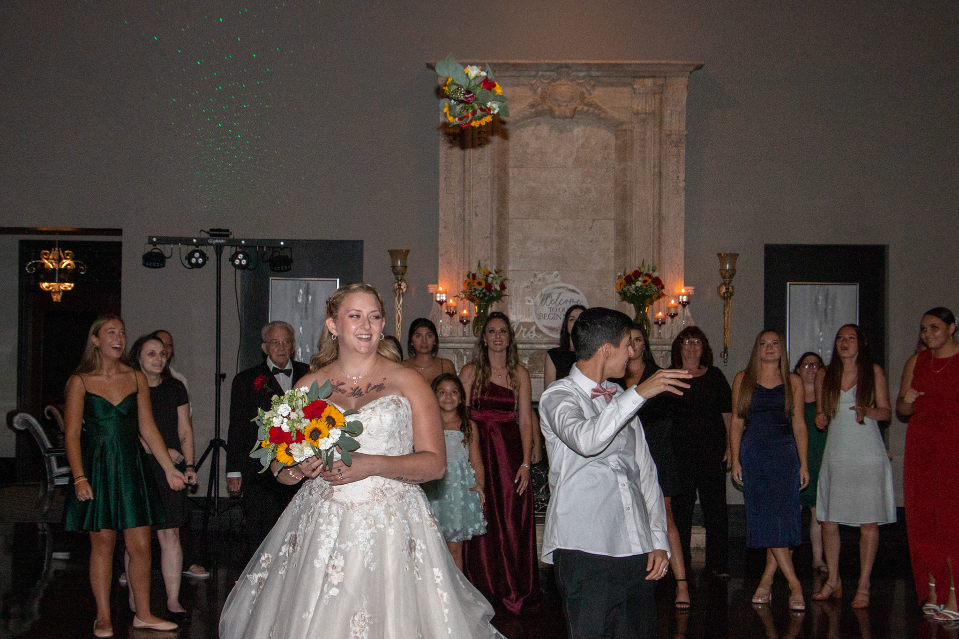 Wedding bouquet toss at Avanti Mansion, Hamburg, NY.
