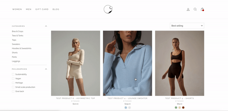 collection page: dynamic transition