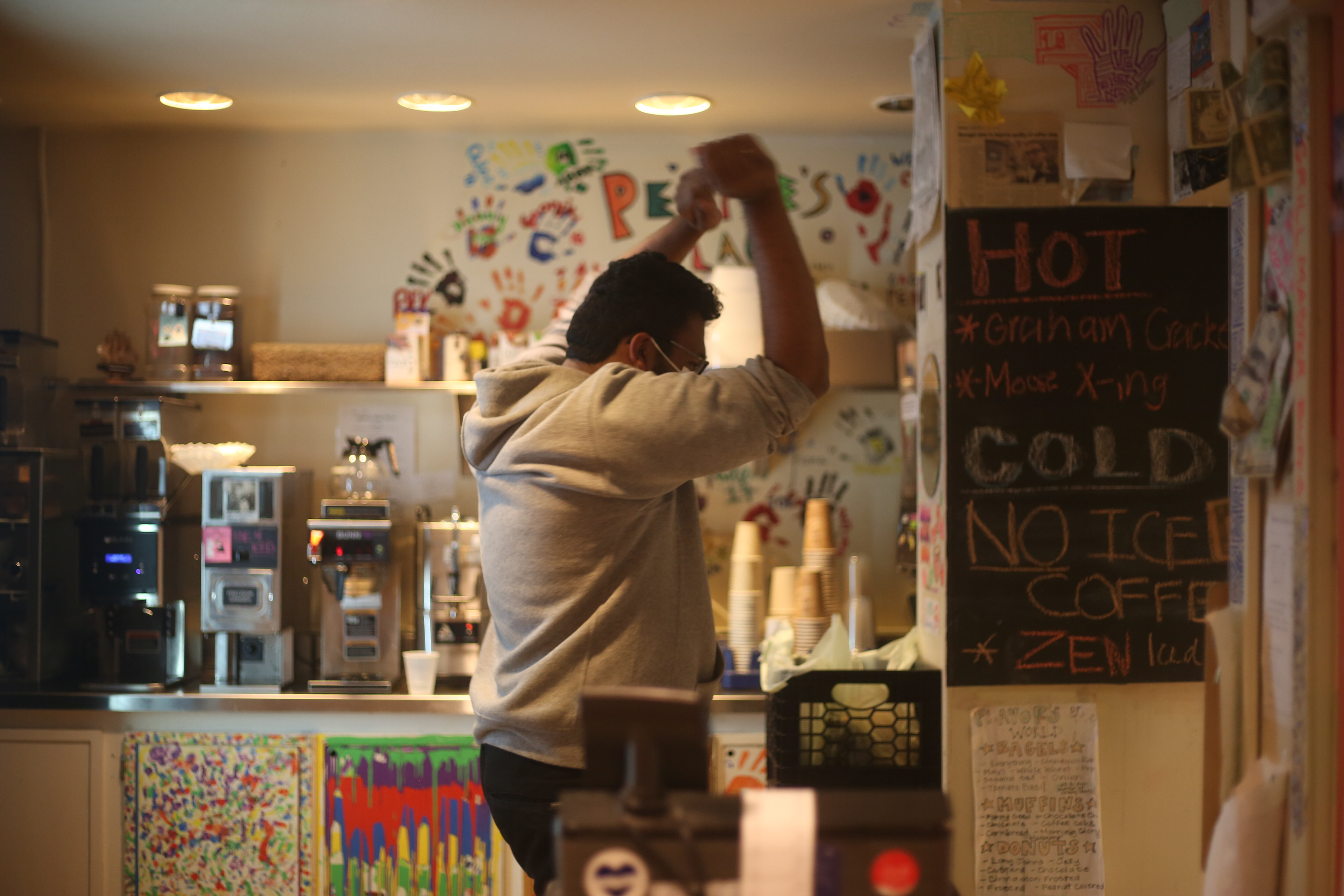 Surya enjoying the music of Peoples Place Cafe. 