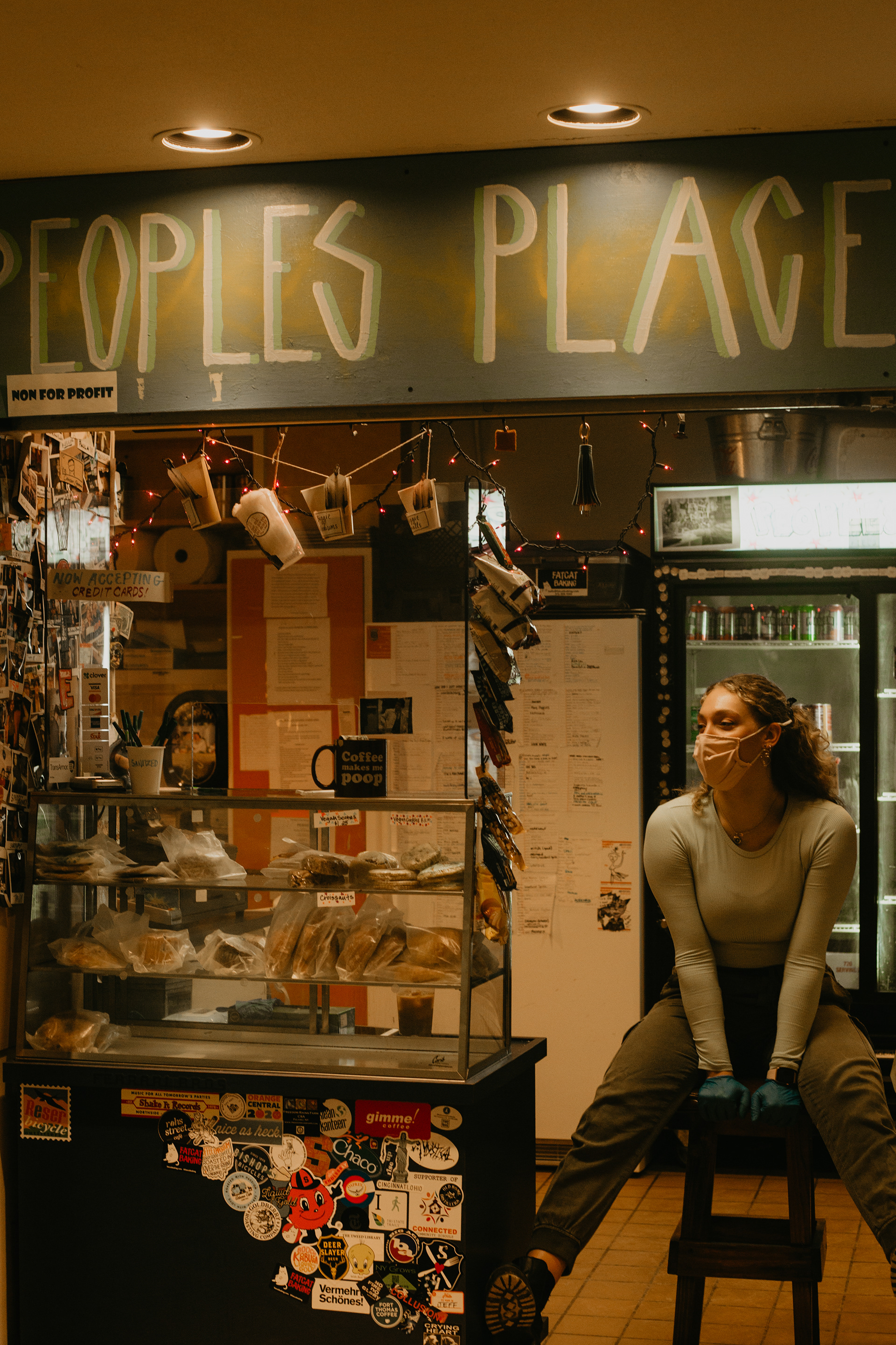 Jenna Coops working at Peoples Place coffee at the height of the pandemic. 